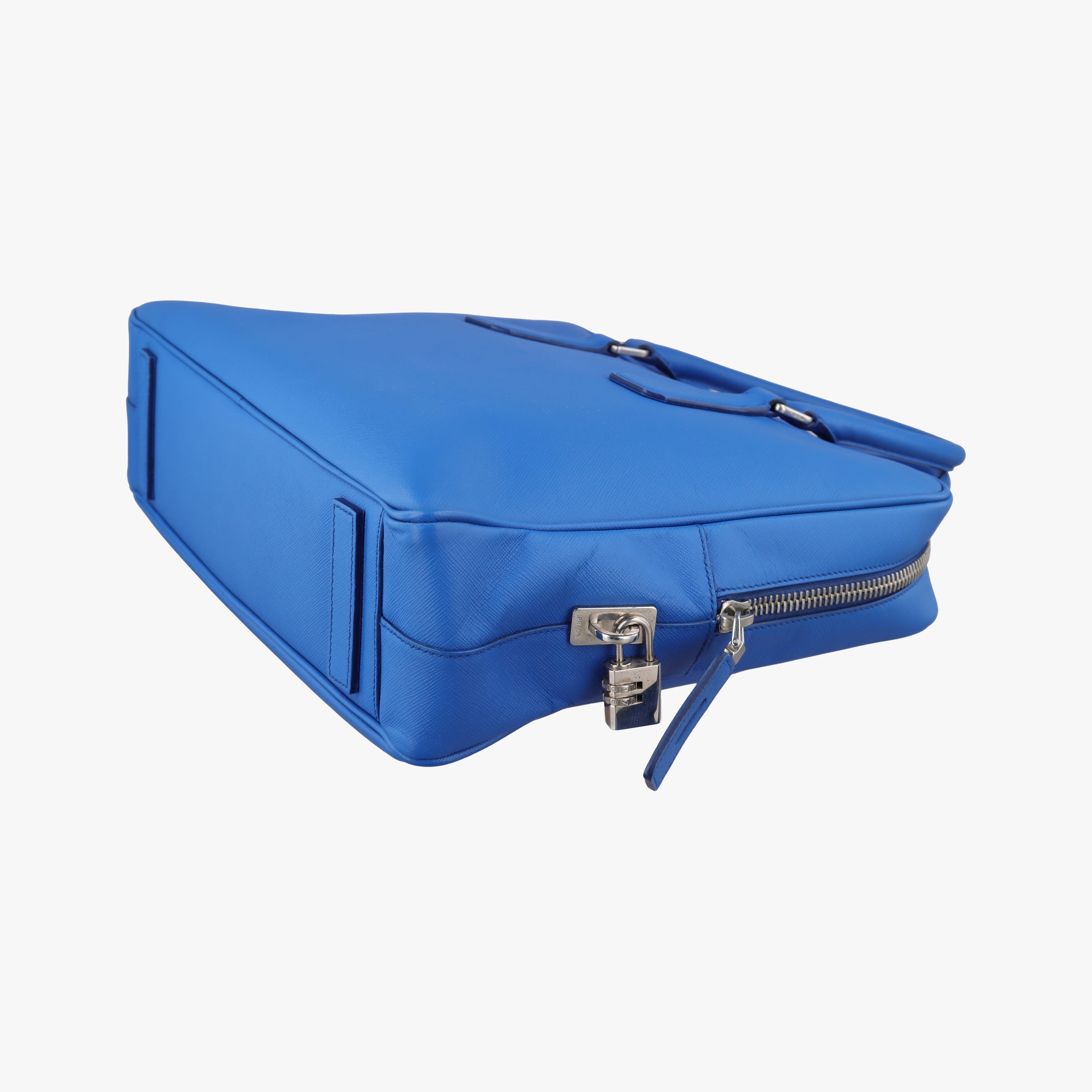 Pre-owned Prada Classic Laptop briefcase Blue SAFFIANO Leather VS0305 handbag | stylenewstar