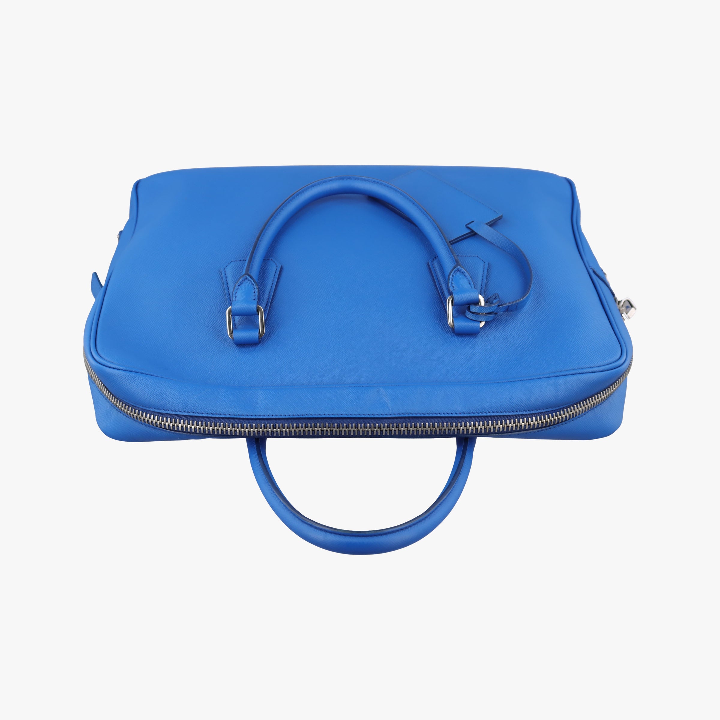 Pre-owned Prada Classic Laptop briefcase Blue SAFFIANO Leather VS0305 handbag | stylenewstar