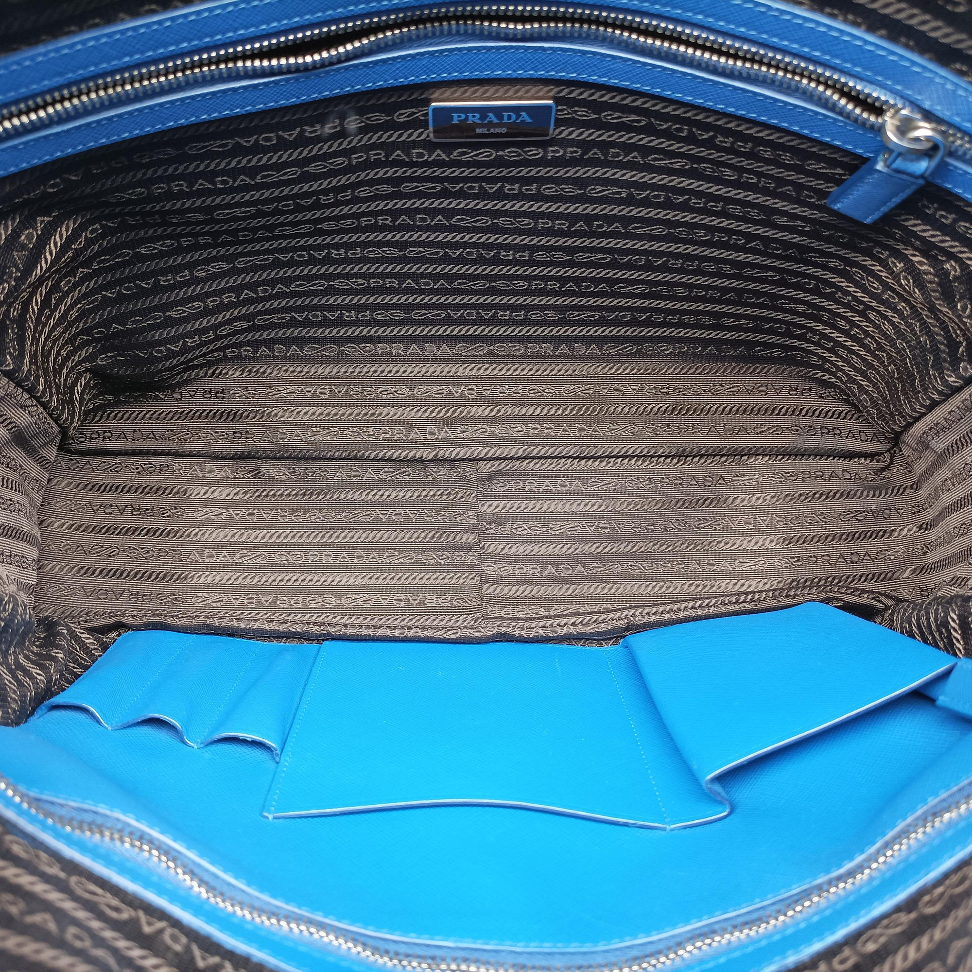 Pre-owned Prada Classic Laptop briefcase Blue SAFFIANO Leather VS0305 handbag | stylenewstar