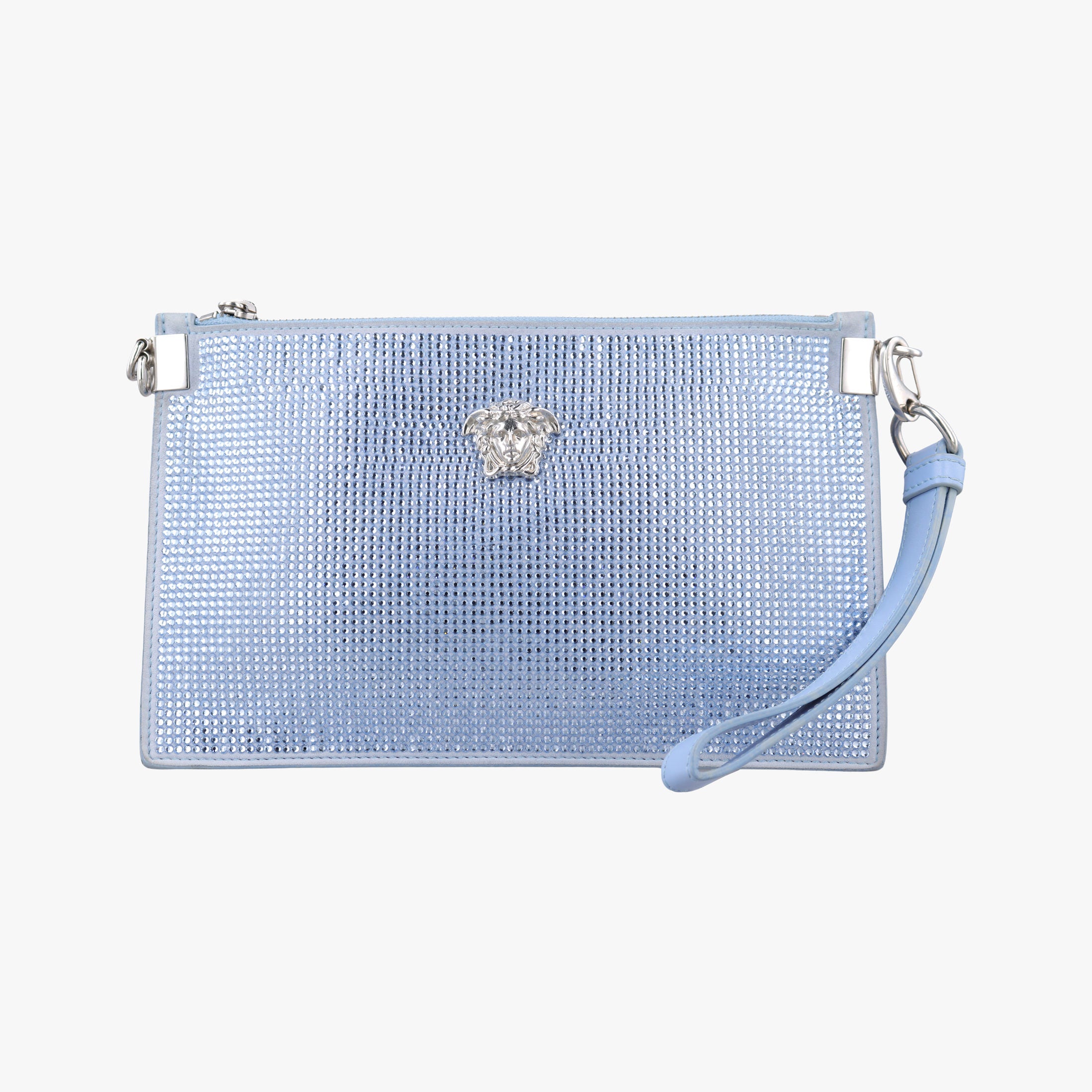 Pre-owned VERSACE medusa Blue leather  clutchbag | stylenewstar