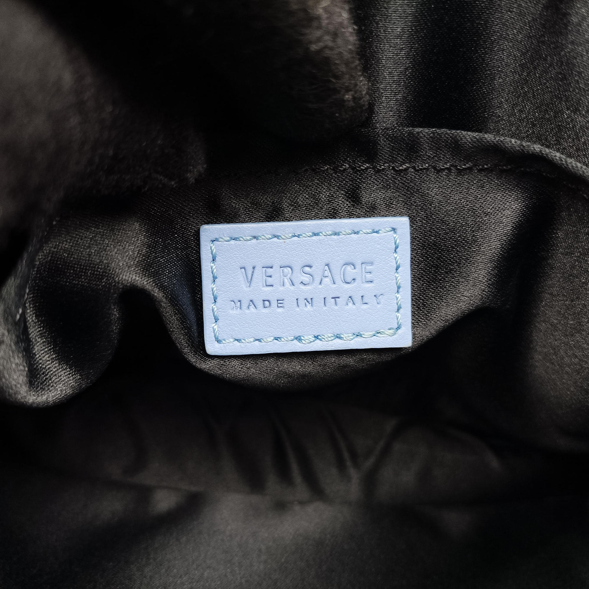 Pre-owned VERSACE medusa Blue leather  clutchbag | stylenewstar