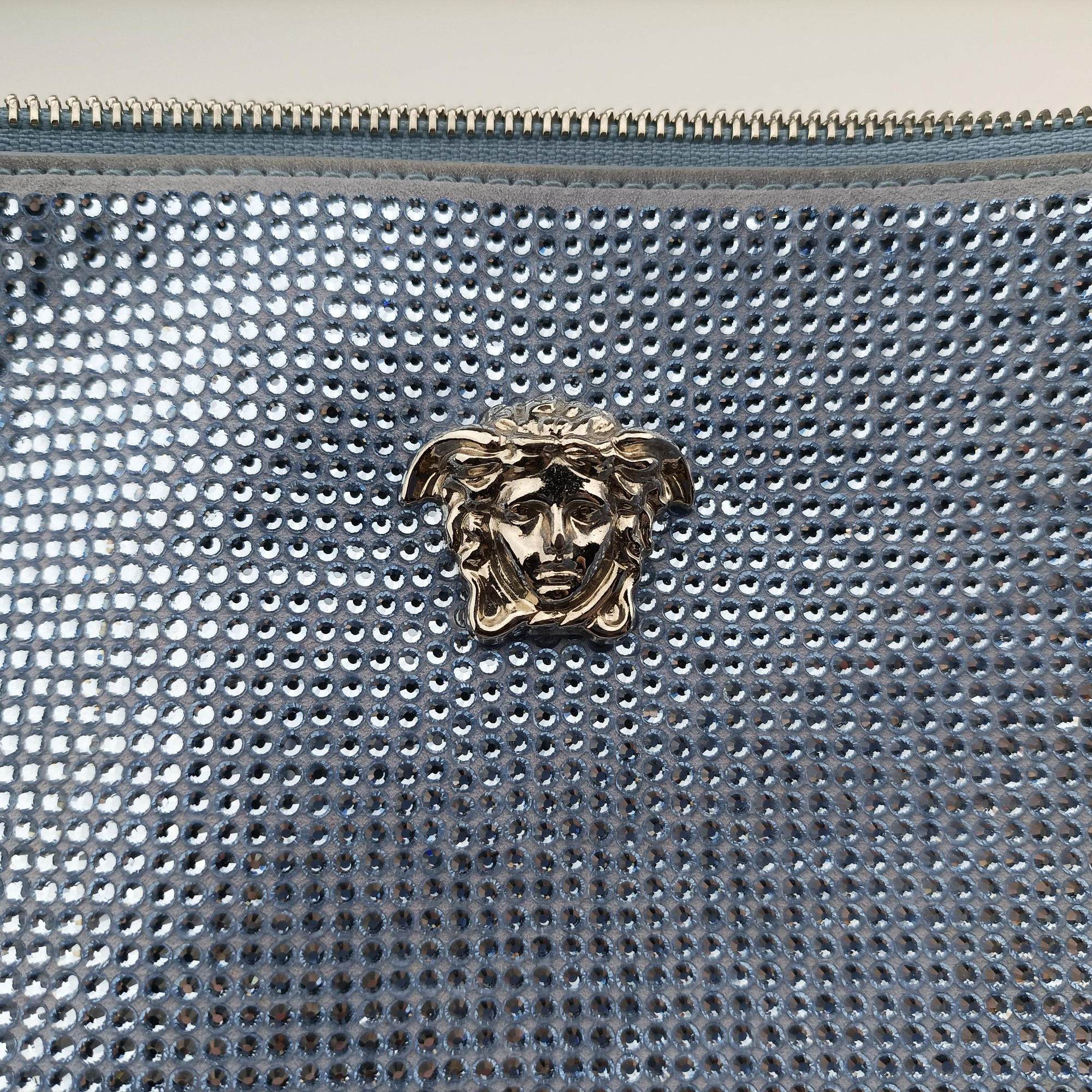 Pre-owned VERSACE medusa Blue leather  clutchbag | stylenewstar
