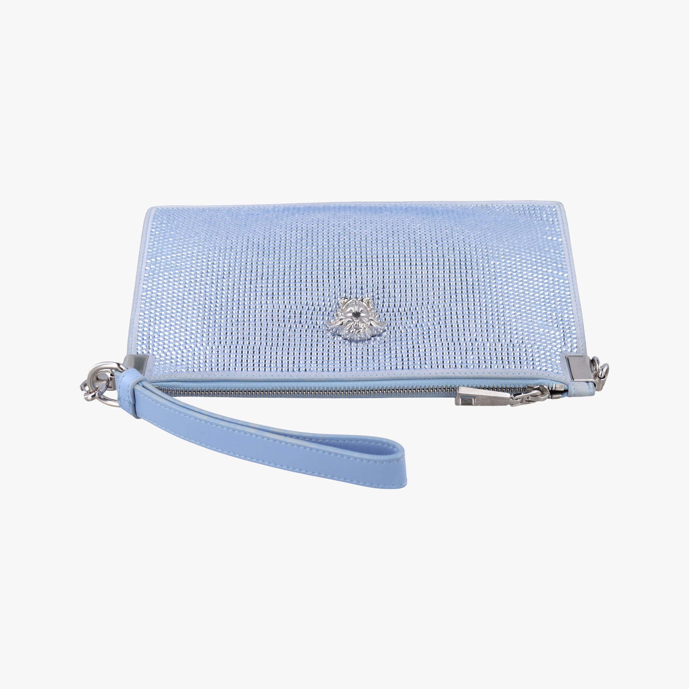 Pre-owned VERSACE medusa Blue leather  clutchbag | stylenewstar