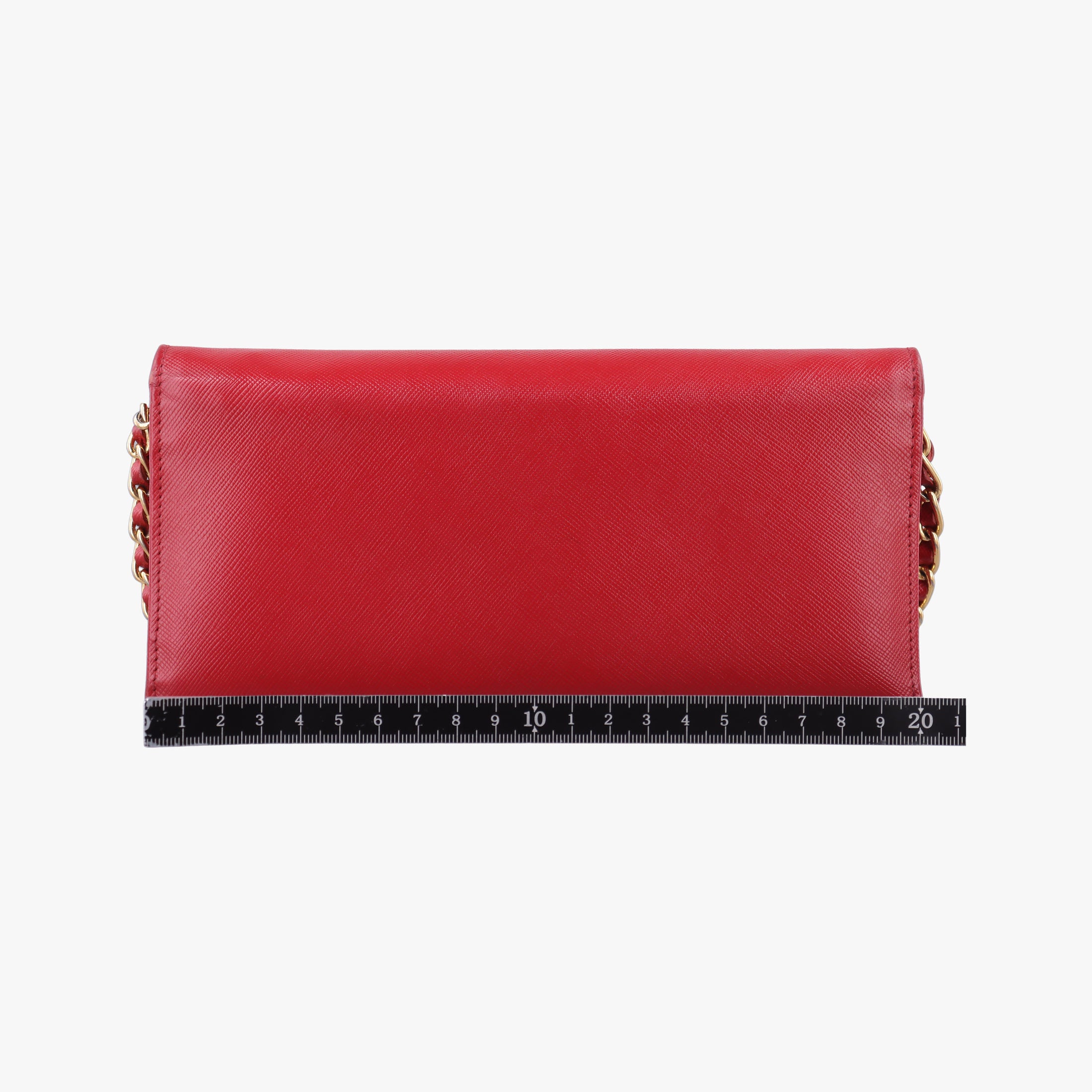 Pre-owned Prada Metal Wallet on Chain Cornflower Clutch Red Saffiano Leather 1MT290 shoulderbag | stylenewstar
