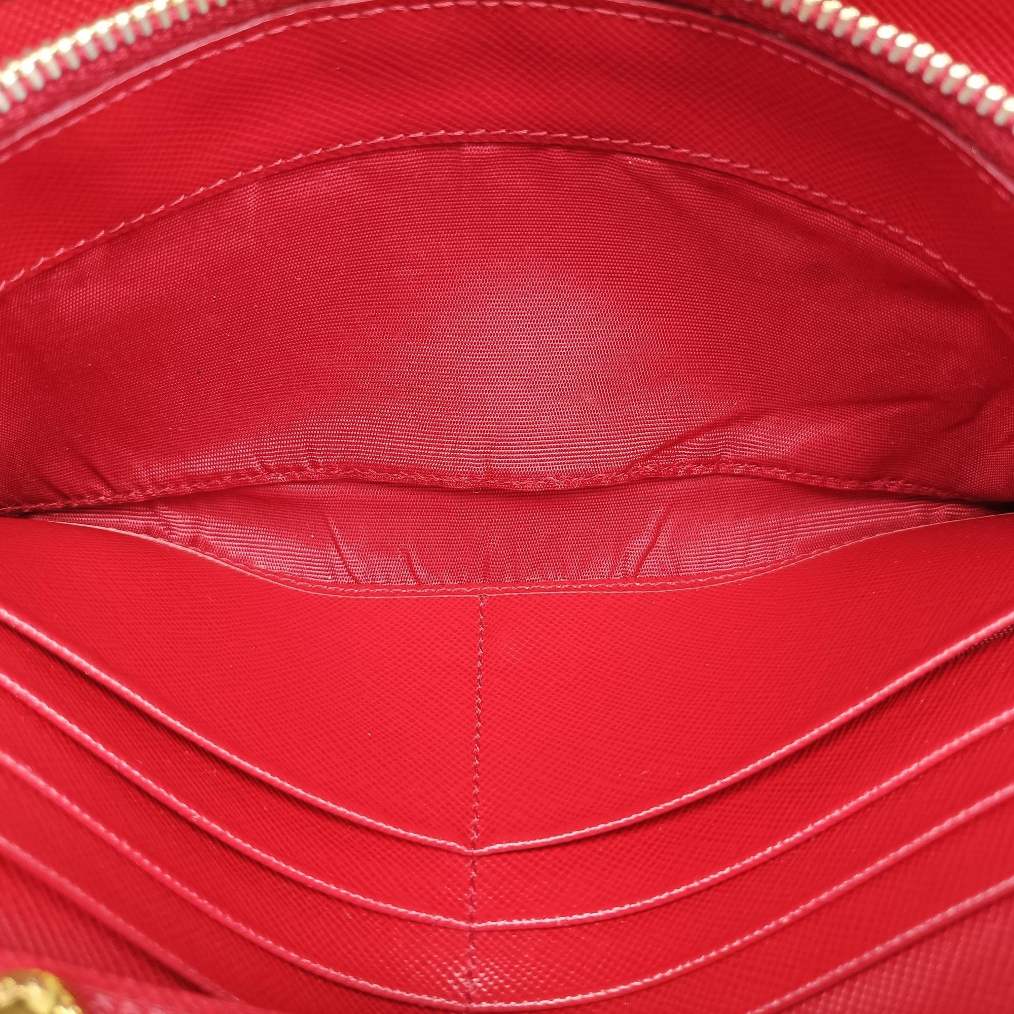 Pre-owned Prada Metal Wallet on Chain Cornflower Clutch Red Saffiano Leather 1MT290 shoulderbag | stylenewstar
