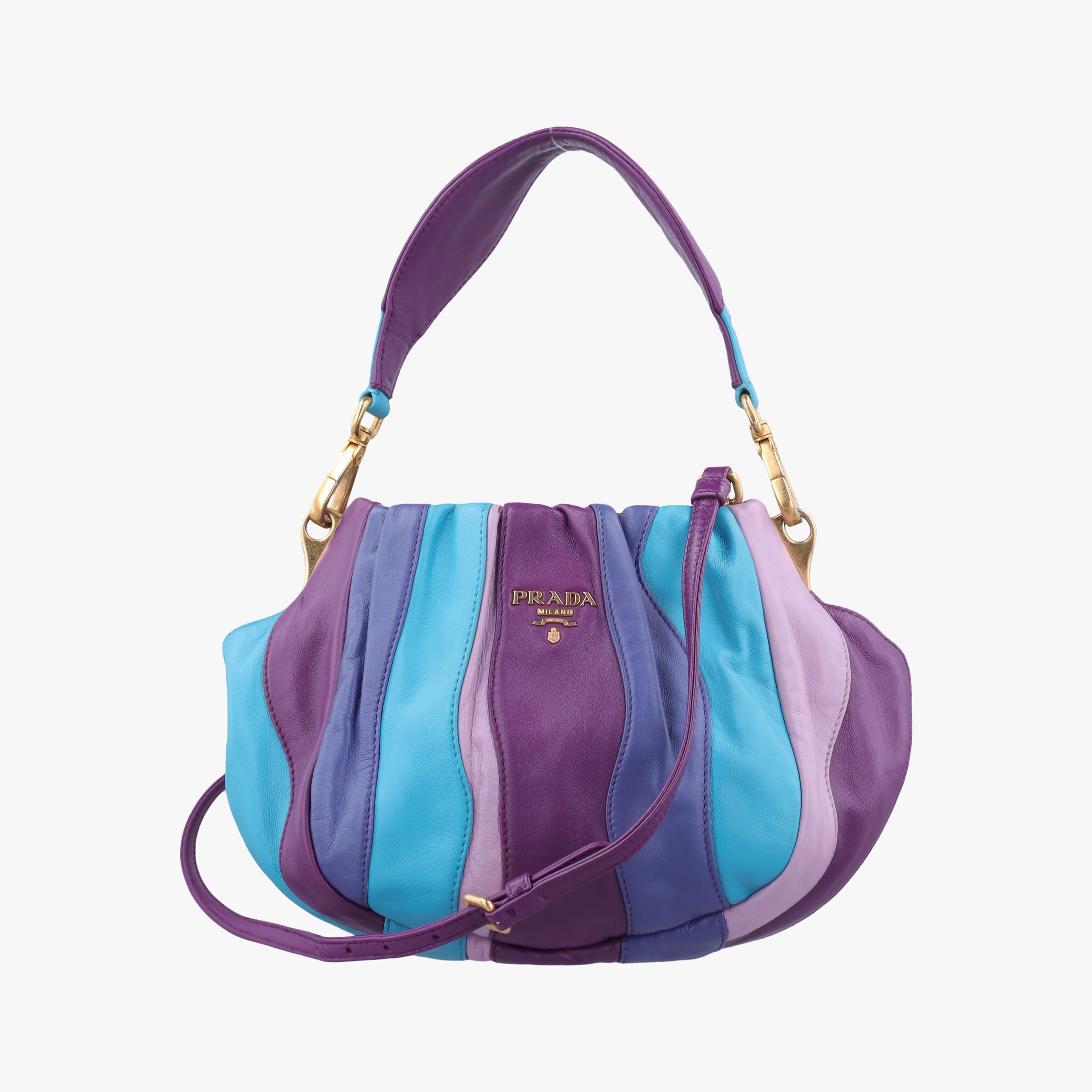 Pre-owned Prada  Trembled Blossoms Multicolor Purple × Blue Nappa Leather BN1680 shoulderbag | stylenewstar