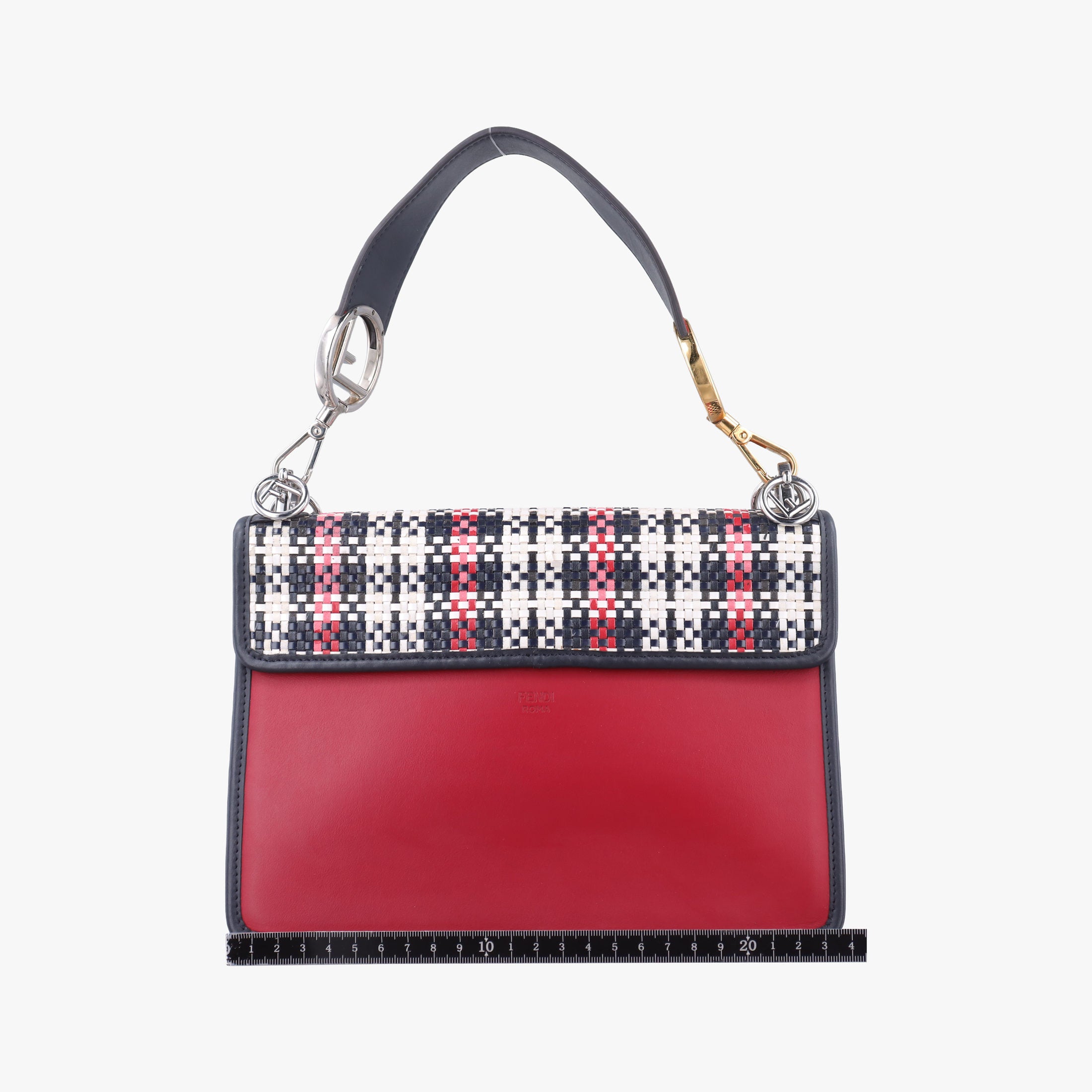 Pre-owned Fendi Kan I F Navy x Red x White Leather 8BT284 shoulderbag | stylenewstar