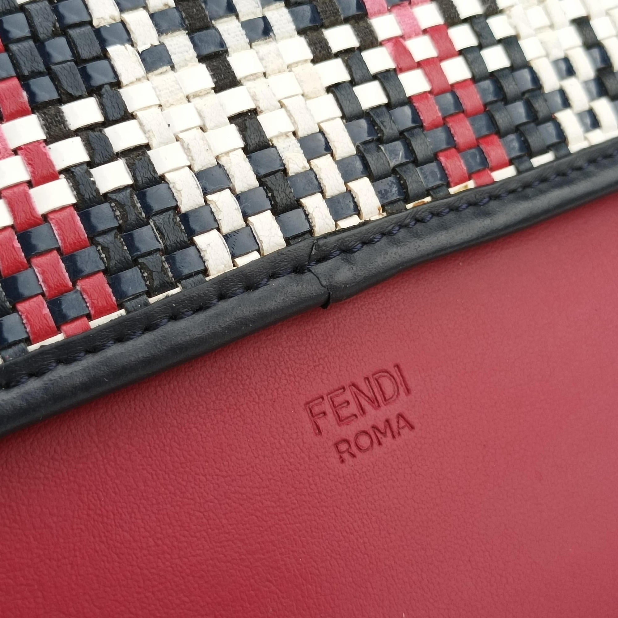 Pre-owned Fendi Kan I F Navy x Red x White Leather 8BT284 shoulderbag | stylenewstar