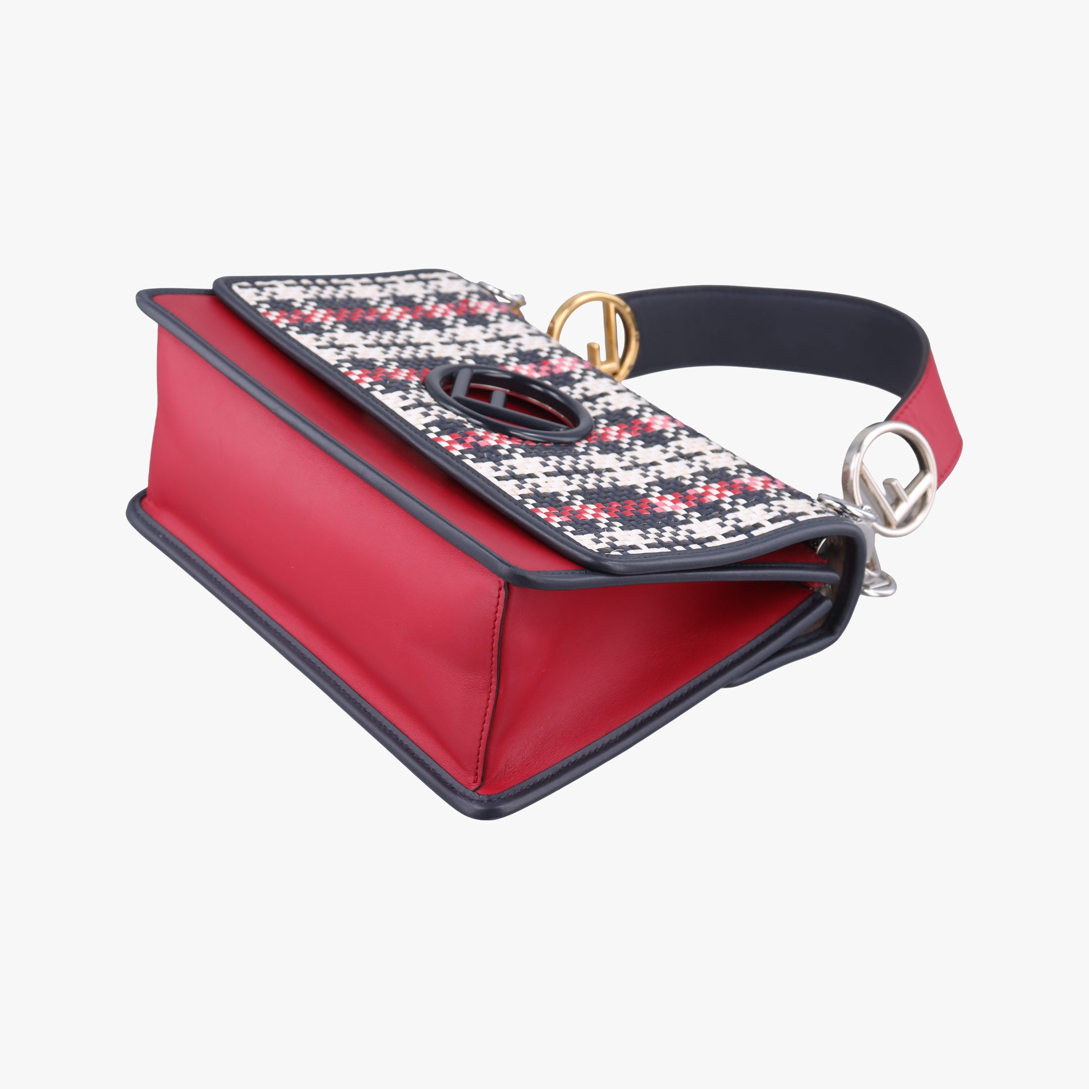 Pre-owned Fendi Kan I F Navy x Red x White Leather 8BT284 shoulderbag | stylenewstar