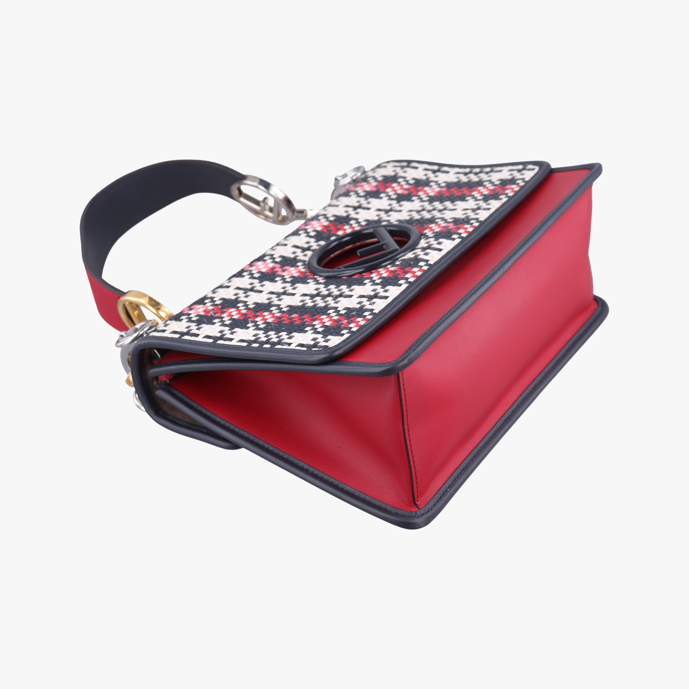 Pre-owned Fendi Kan I F Navy x Red x White Leather 8BT284 shoulderbag | stylenewstar
