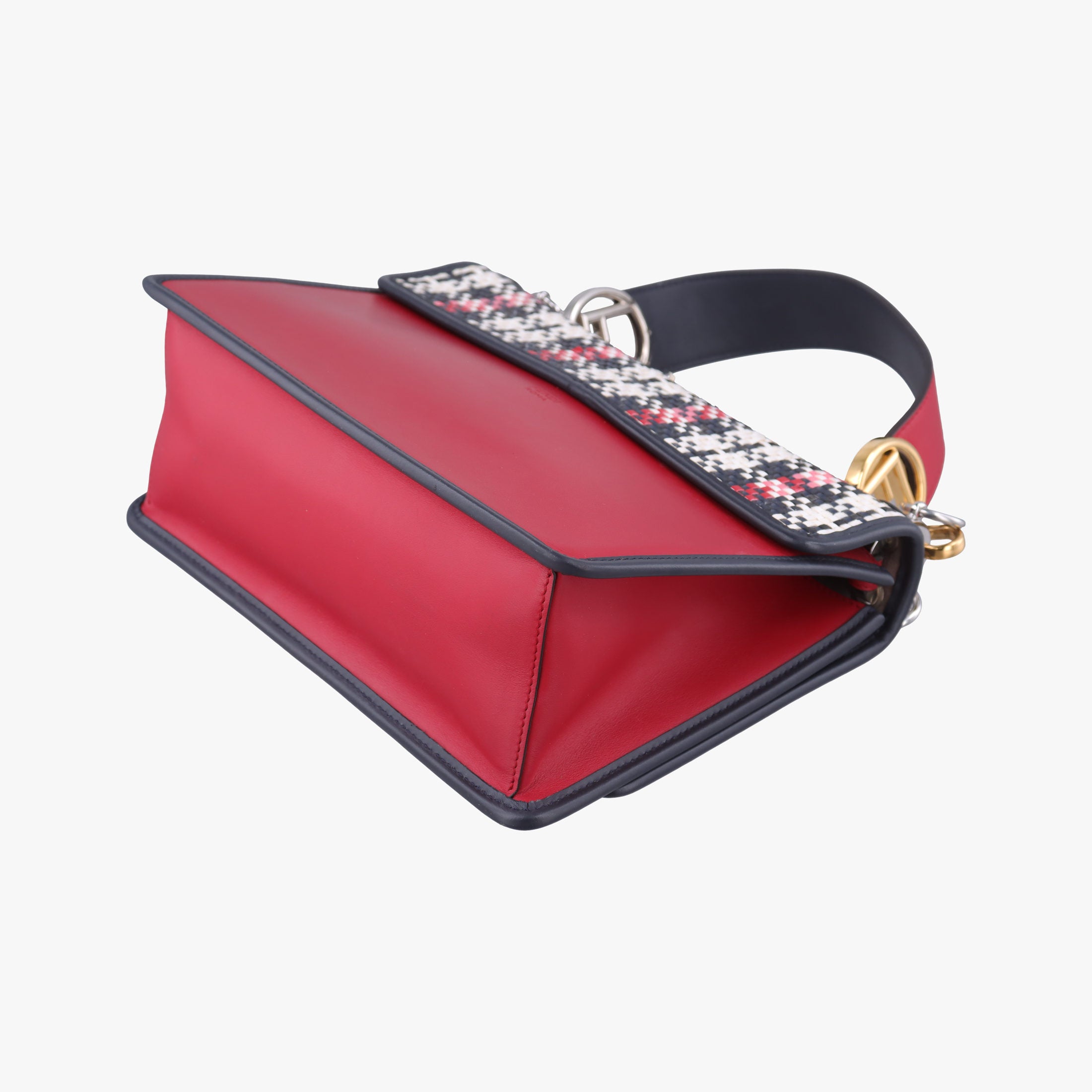 Pre-owned Fendi Kan I F Navy x Red x White Leather 8BT284 shoulderbag | stylenewstar