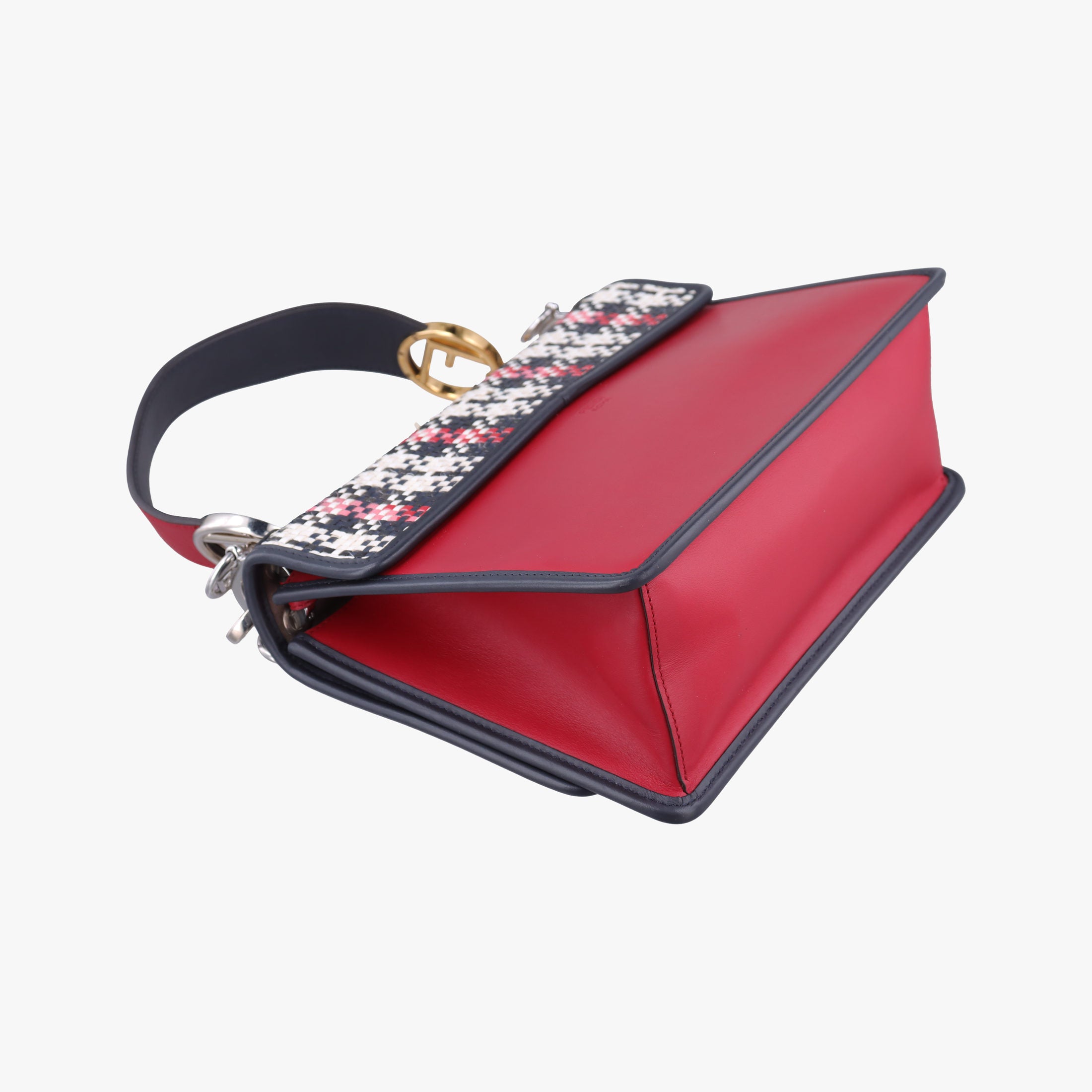 Pre-owned Fendi Kan I F Navy x Red x White Leather 8BT284 shoulderbag | stylenewstar