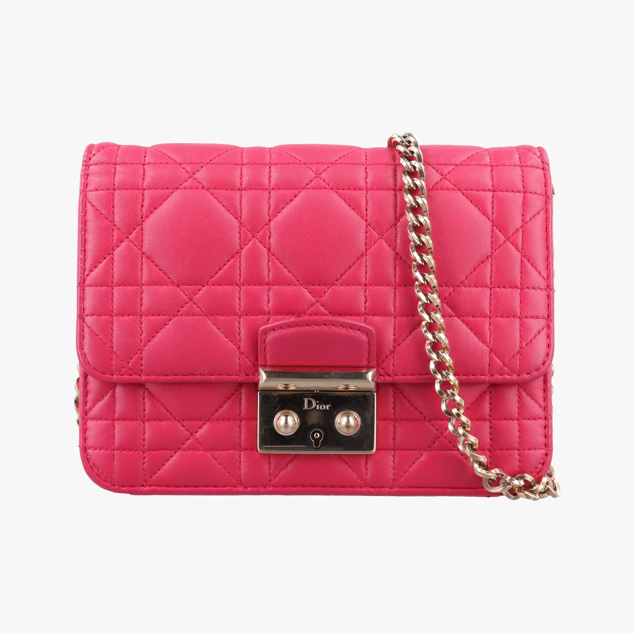 Pre-owned Christian Dior Cannage New Lock Rose lambskin  shoulderbag | stylenewstar