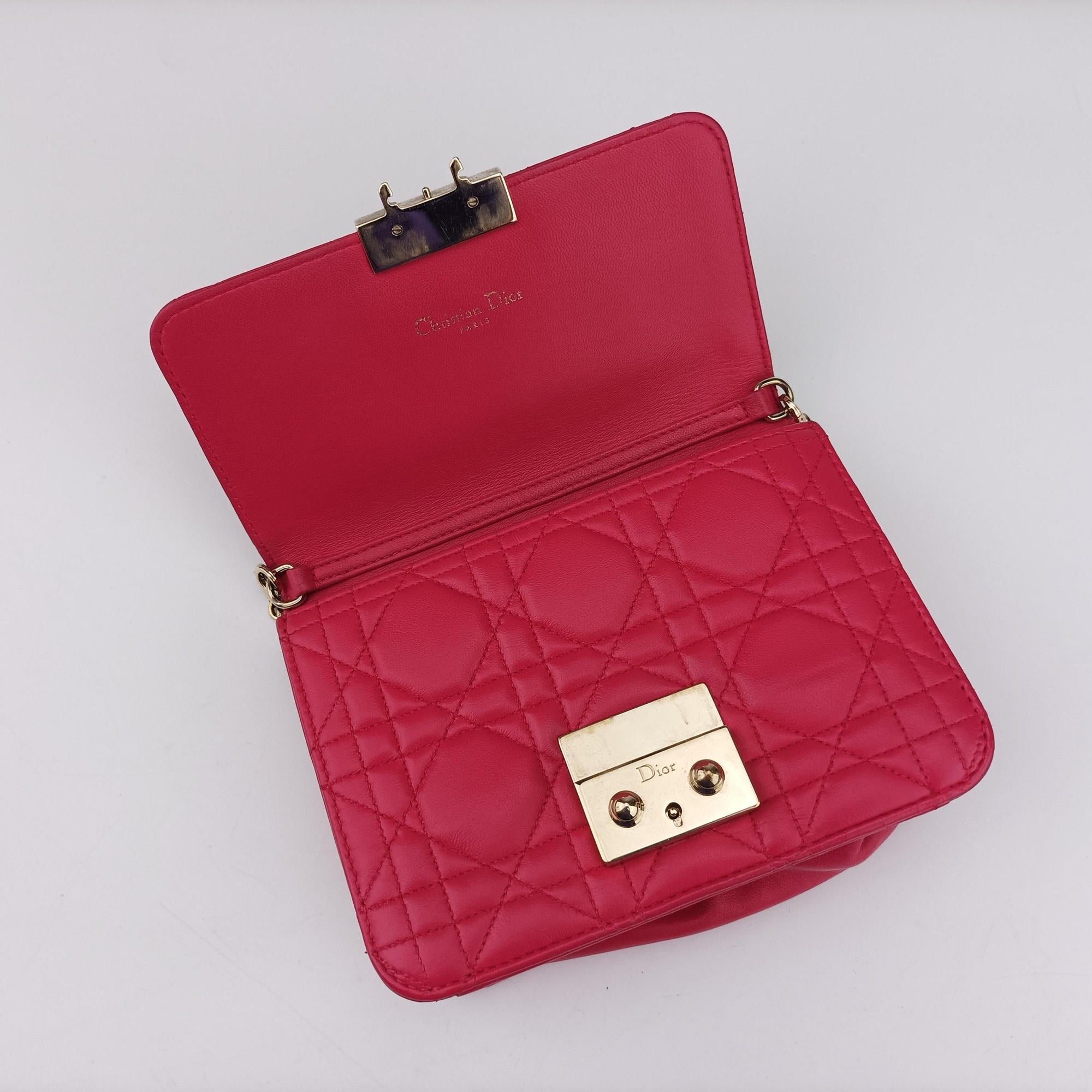 Pre-owned Christian Dior Cannage New Lock Rose lambskin  shoulderbag | stylenewstar