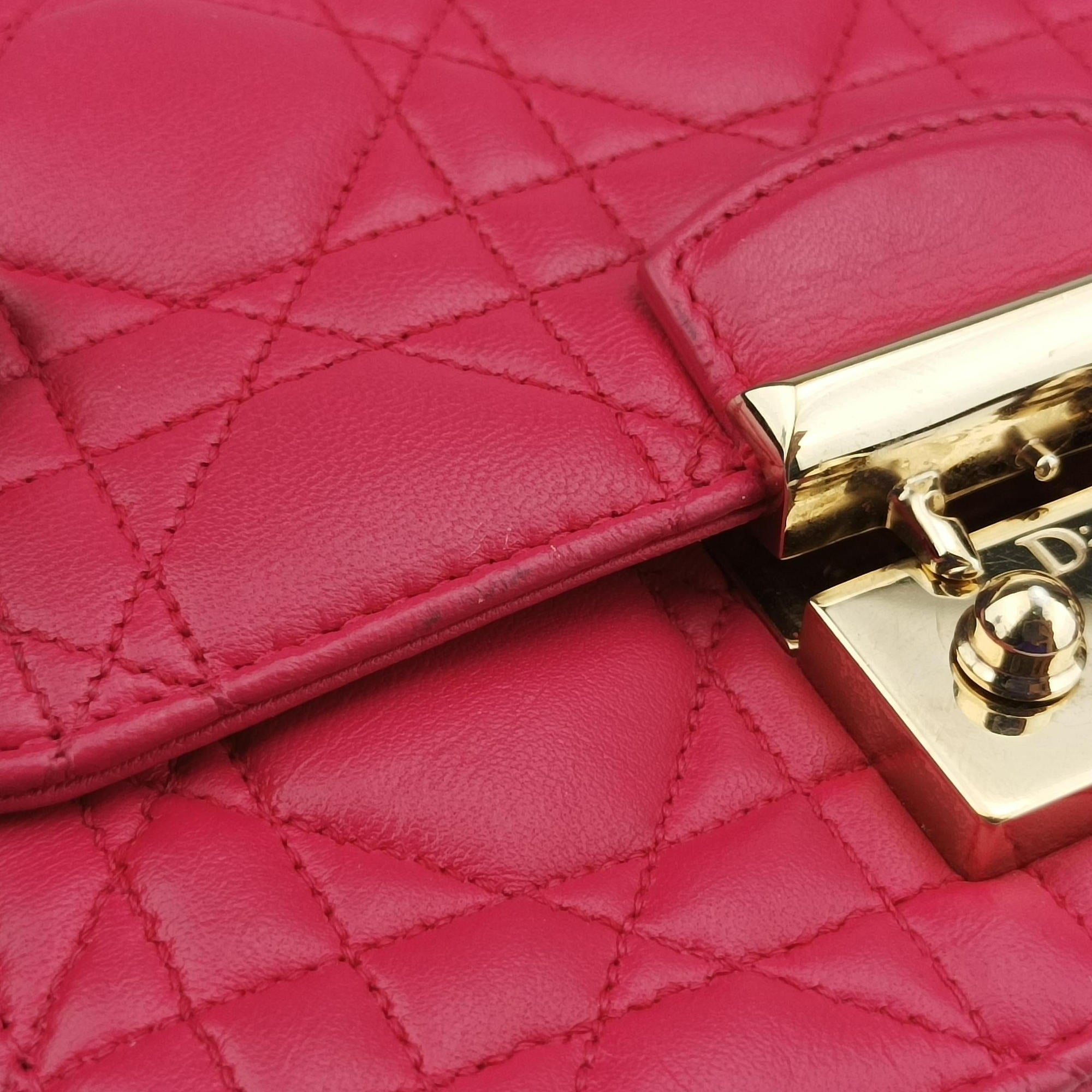 Pre-owned Christian Dior Cannage New Lock Rose lambskin  shoulderbag | stylenewstar