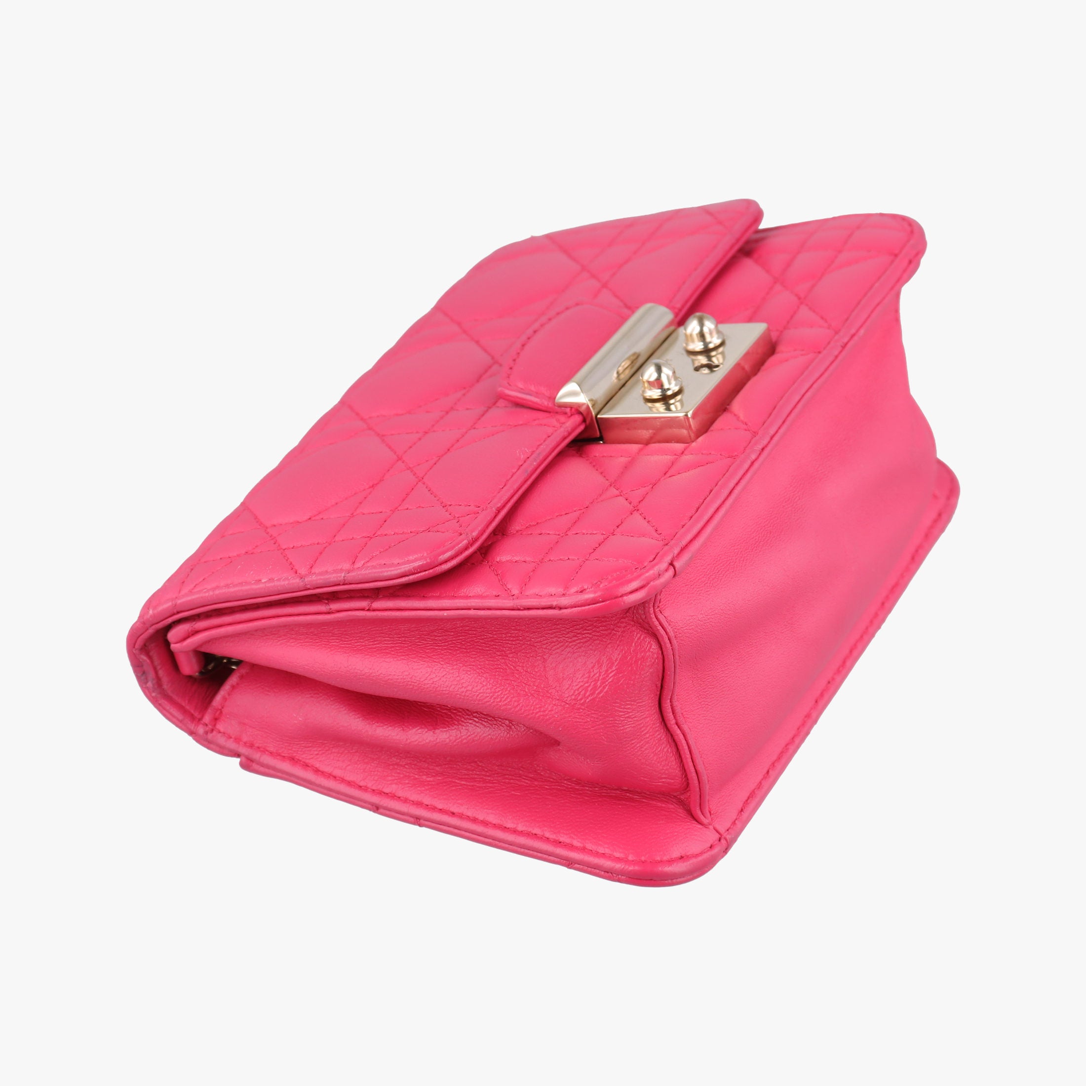 Pre-owned Christian Dior Cannage New Lock Rose lambskin  shoulderbag | stylenewstar