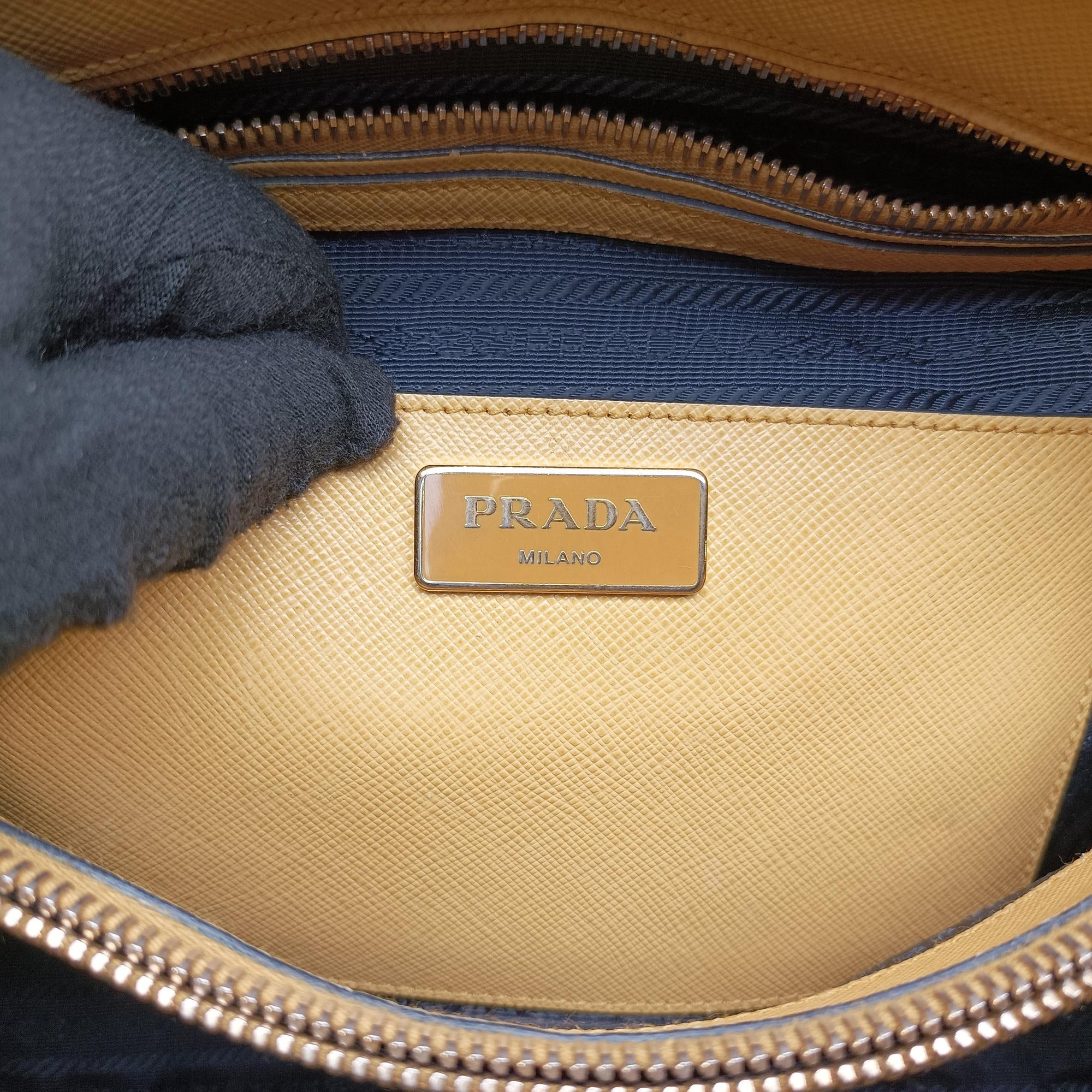 Vintage Prada Promenade Navy x yellow SAFFIANO Leather BL836T handbag | stylenewstar