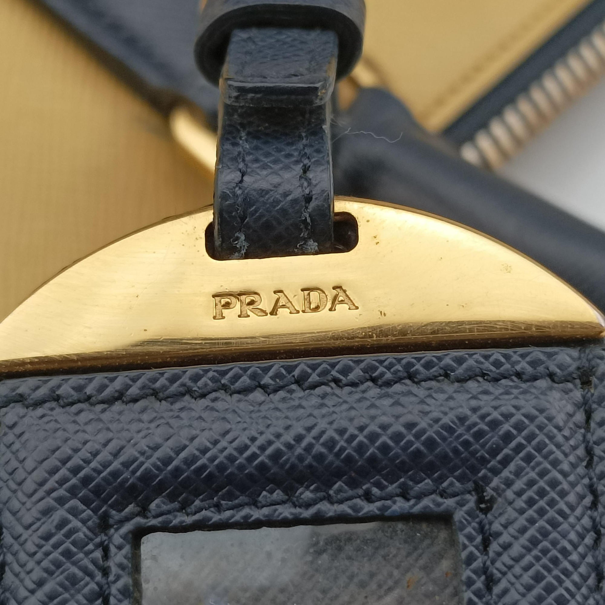 Vintage Prada Promenade Navy x yellow SAFFIANO Leather BL836T handbag | stylenewstar