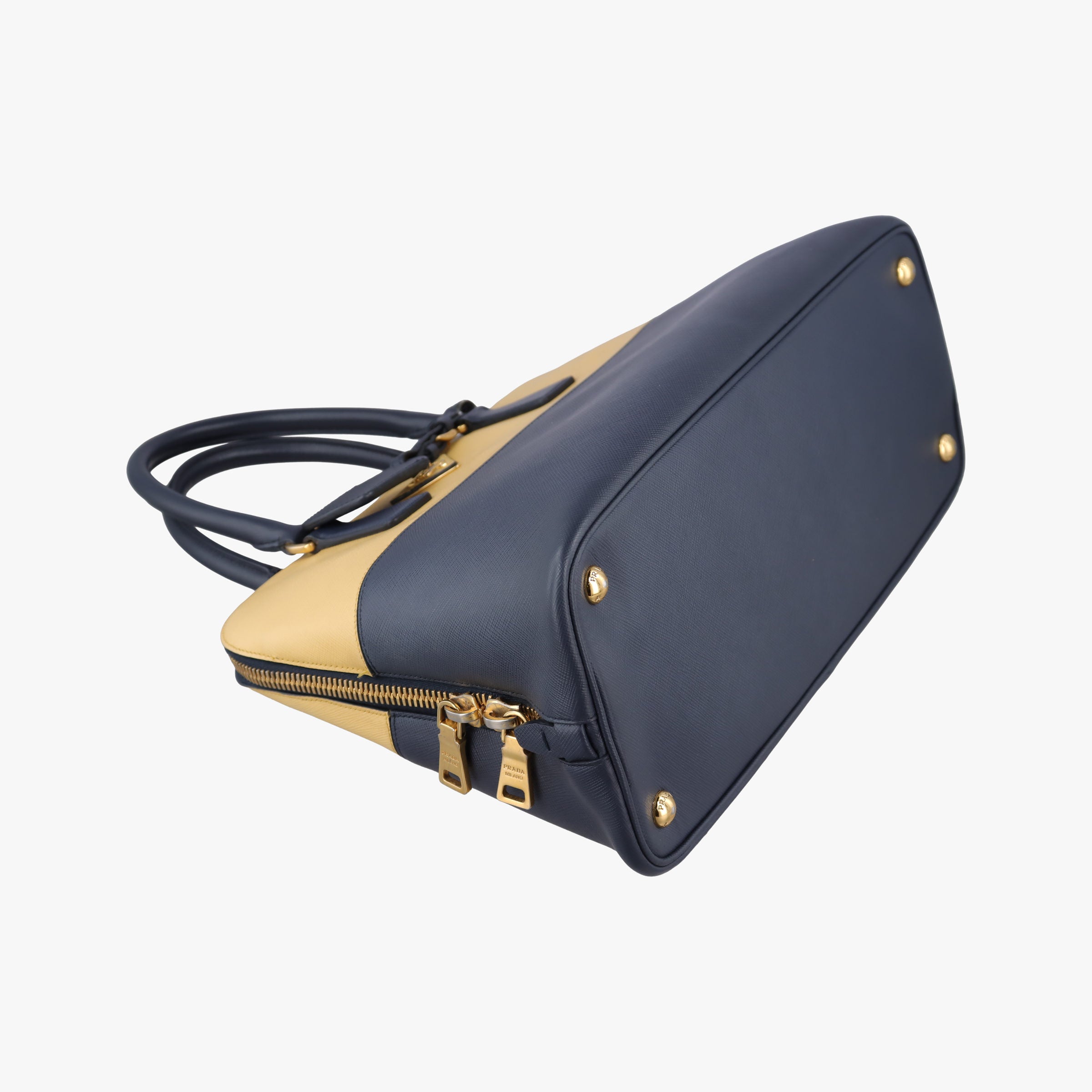 Vintage Prada Promenade Navy x yellow SAFFIANO Leather BL836T handbag | stylenewstar