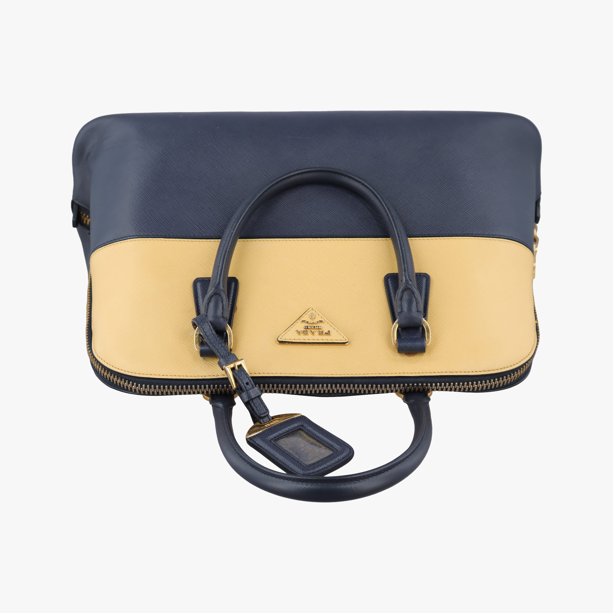 Vintage Prada Promenade Navy x yellow SAFFIANO Leather BL836T handbag | stylenewstar