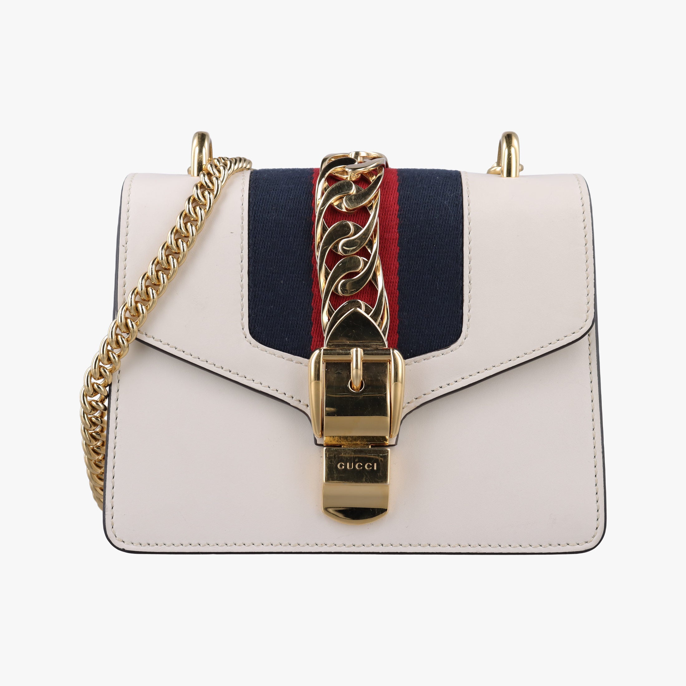 Secondhand Gucci Sylvie Ivory×navy×red Leather 431666 shoulderbag | stylenewstar