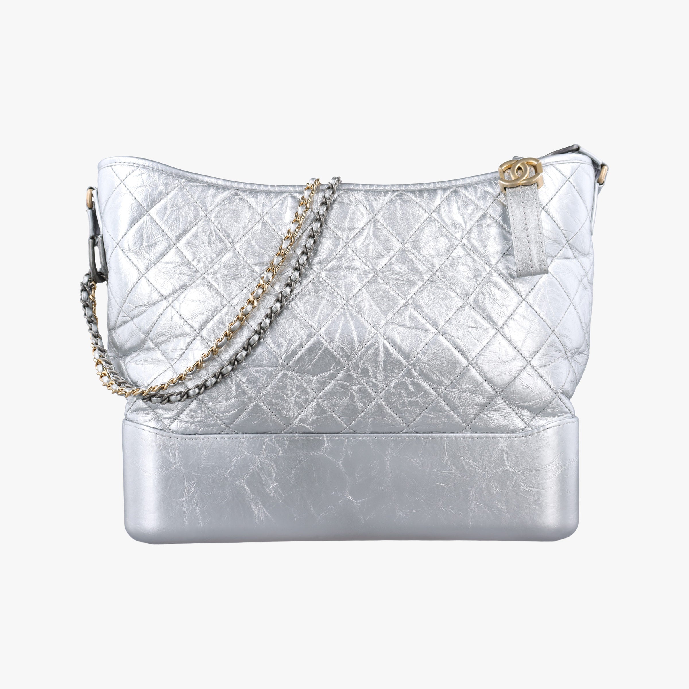 Pre-owned Chanel GABRIELLE Silver Leather A93825 shoulderbag | stylenewstar