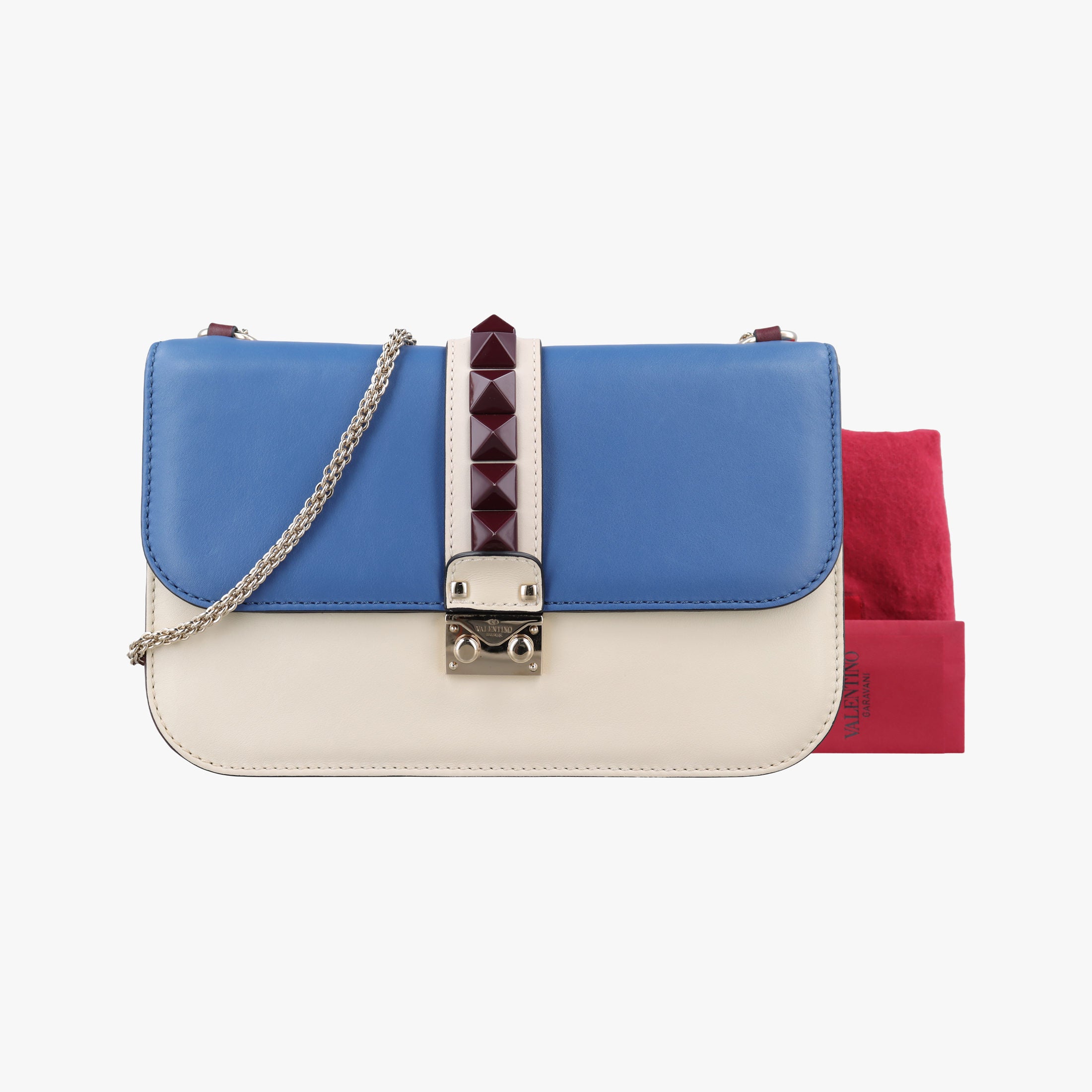Pre-owned Valentino Rockstud Glam Lock White × Blue Leather  shoulderbag | stylenewstar