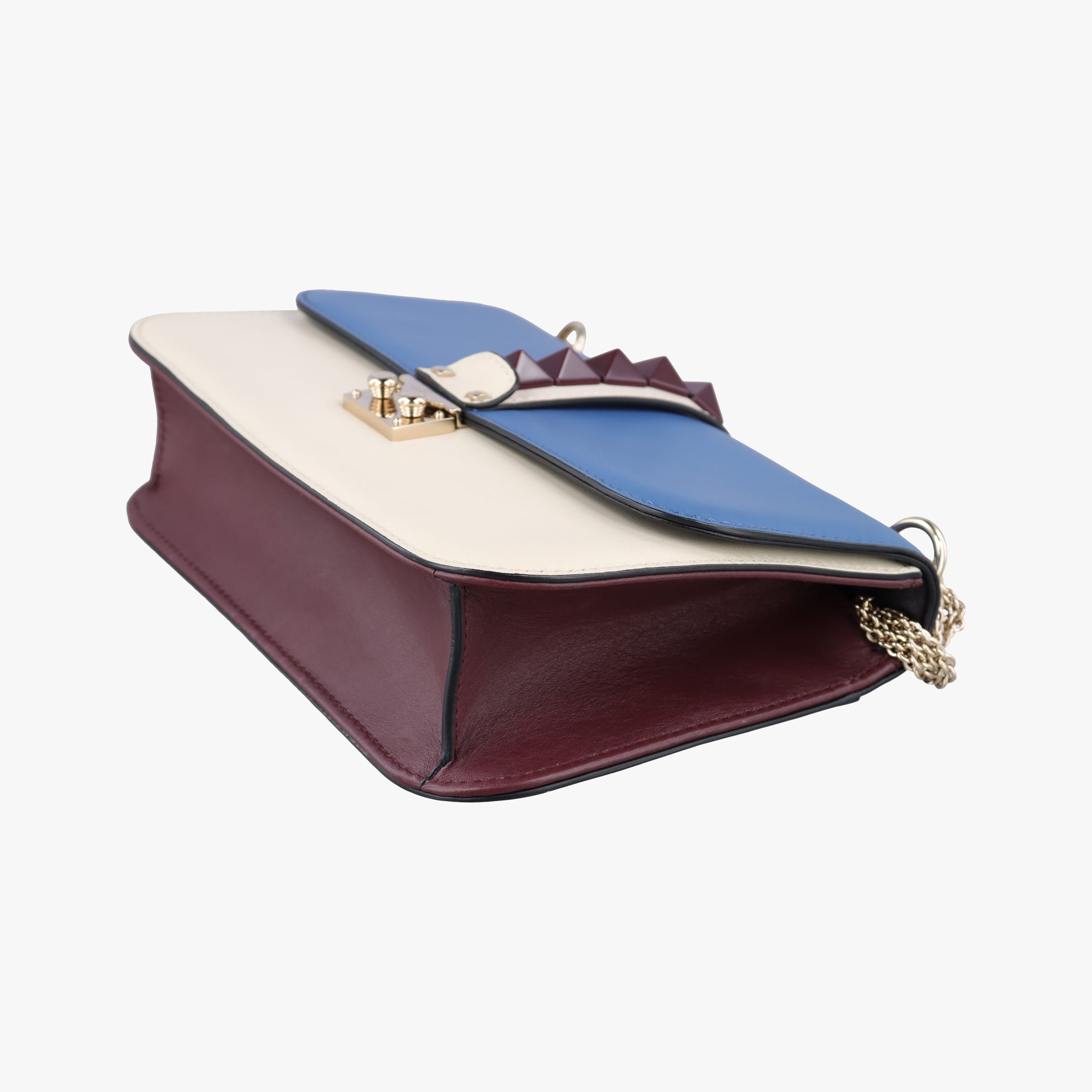 Pre-owned Valentino Rockstud Glam Lock White × Blue Leather  shoulderbag | stylenewstar