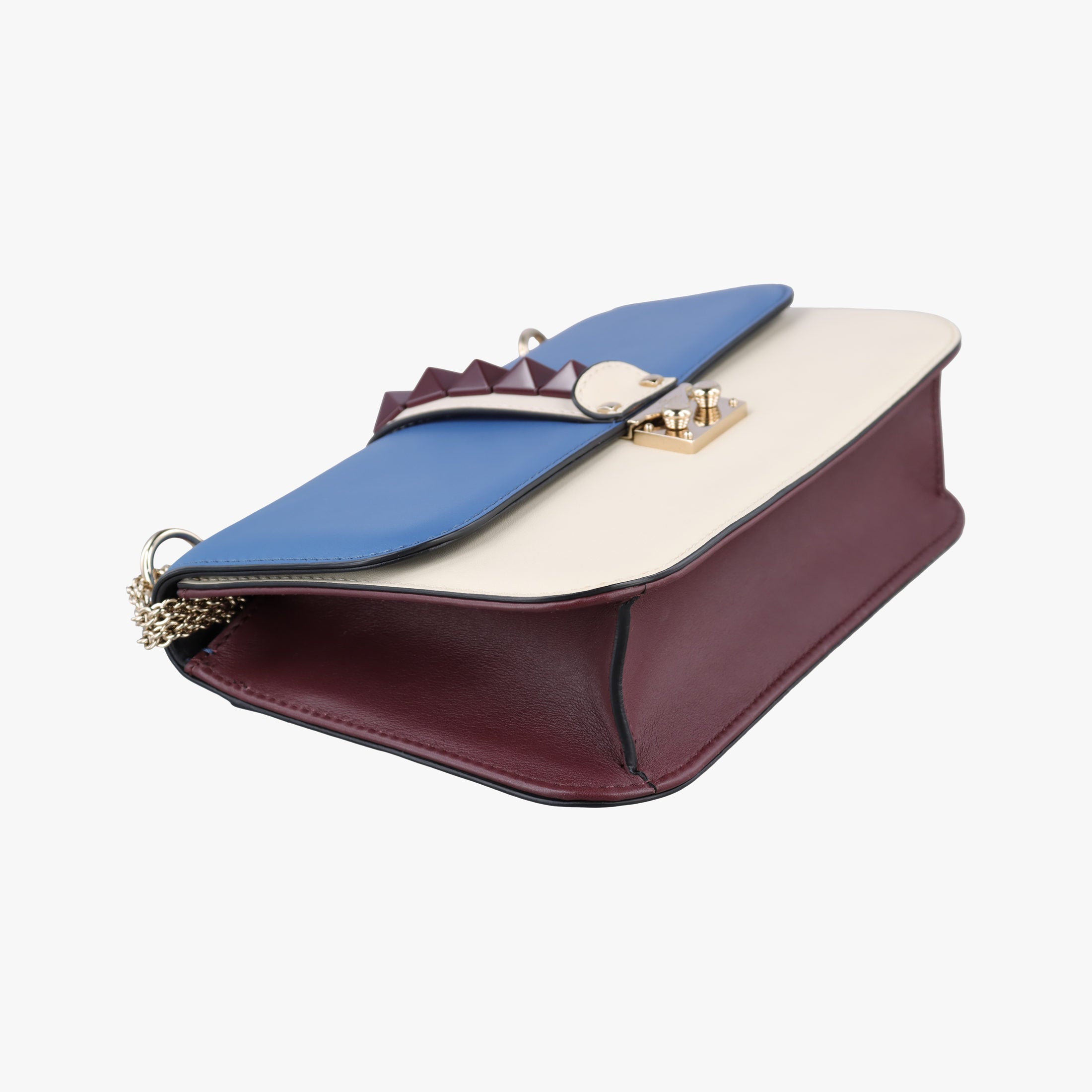 Pre-owned Valentino Rockstud Glam Lock White × Blue Leather  shoulderbag | stylenewstar