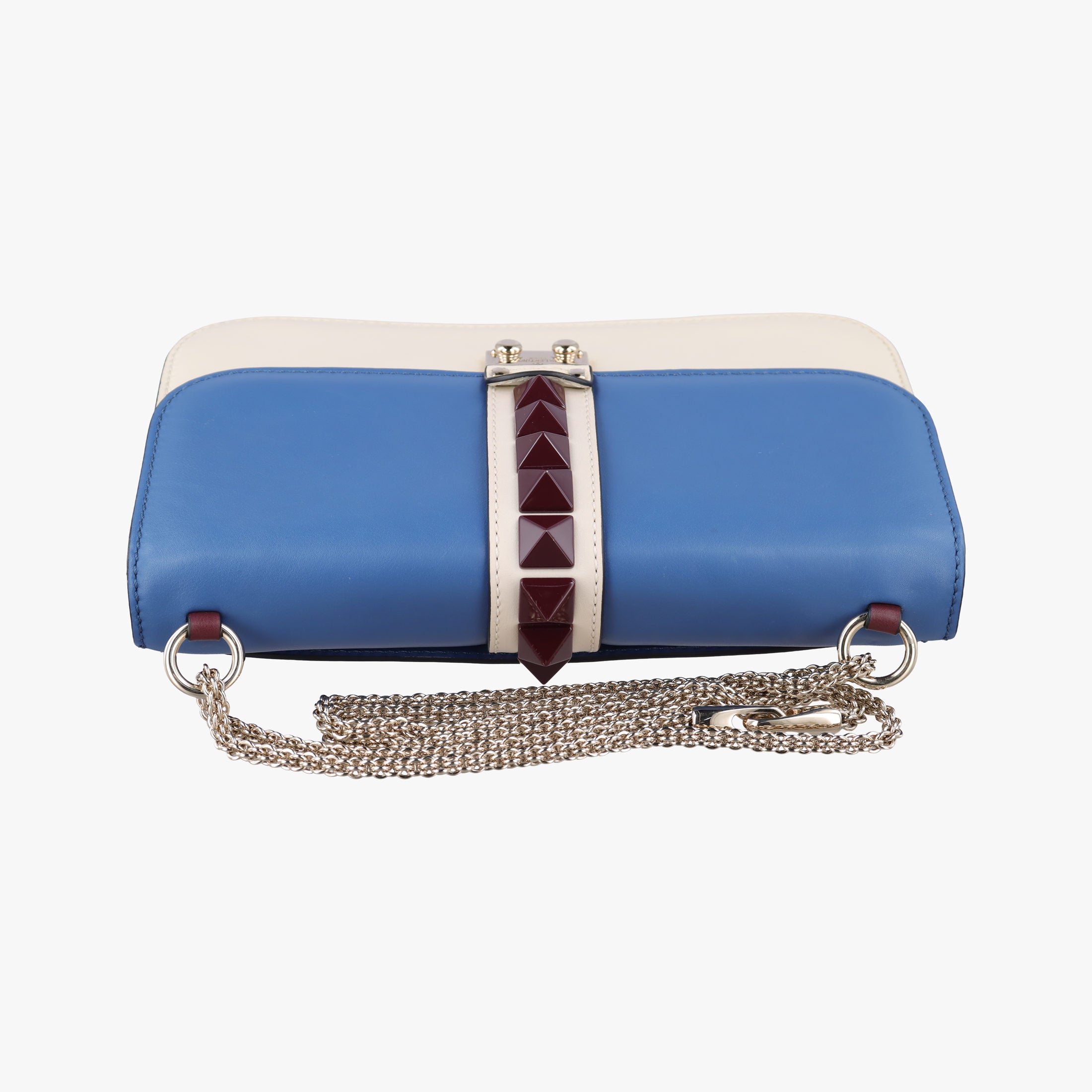 Pre-owned Valentino Rockstud Glam Lock White × Blue Leather  shoulderbag | stylenewstar
