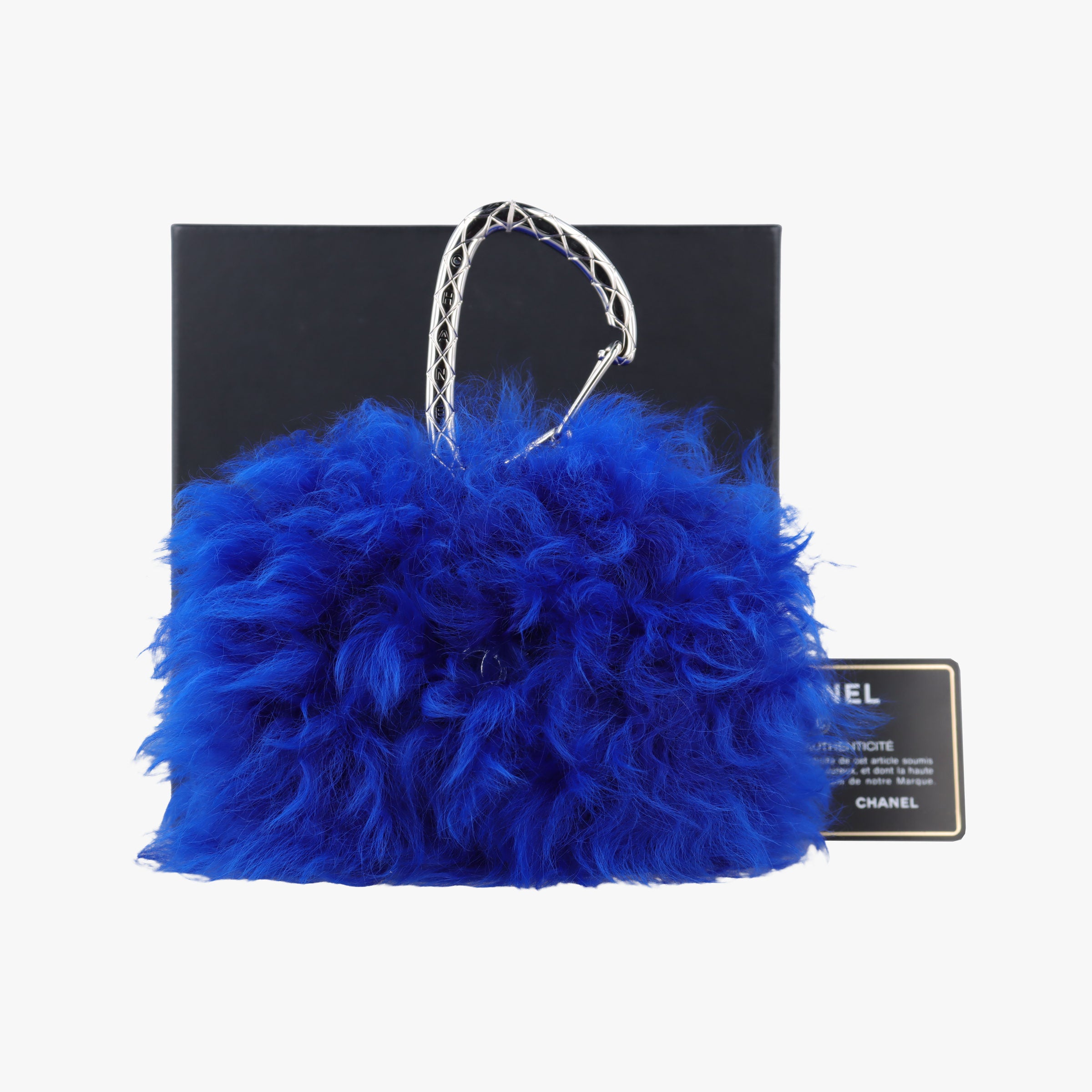 Pre-owned Chanel Shearling CC Hook Card Holder Blue wool AP2397 handbag | stylenewstar