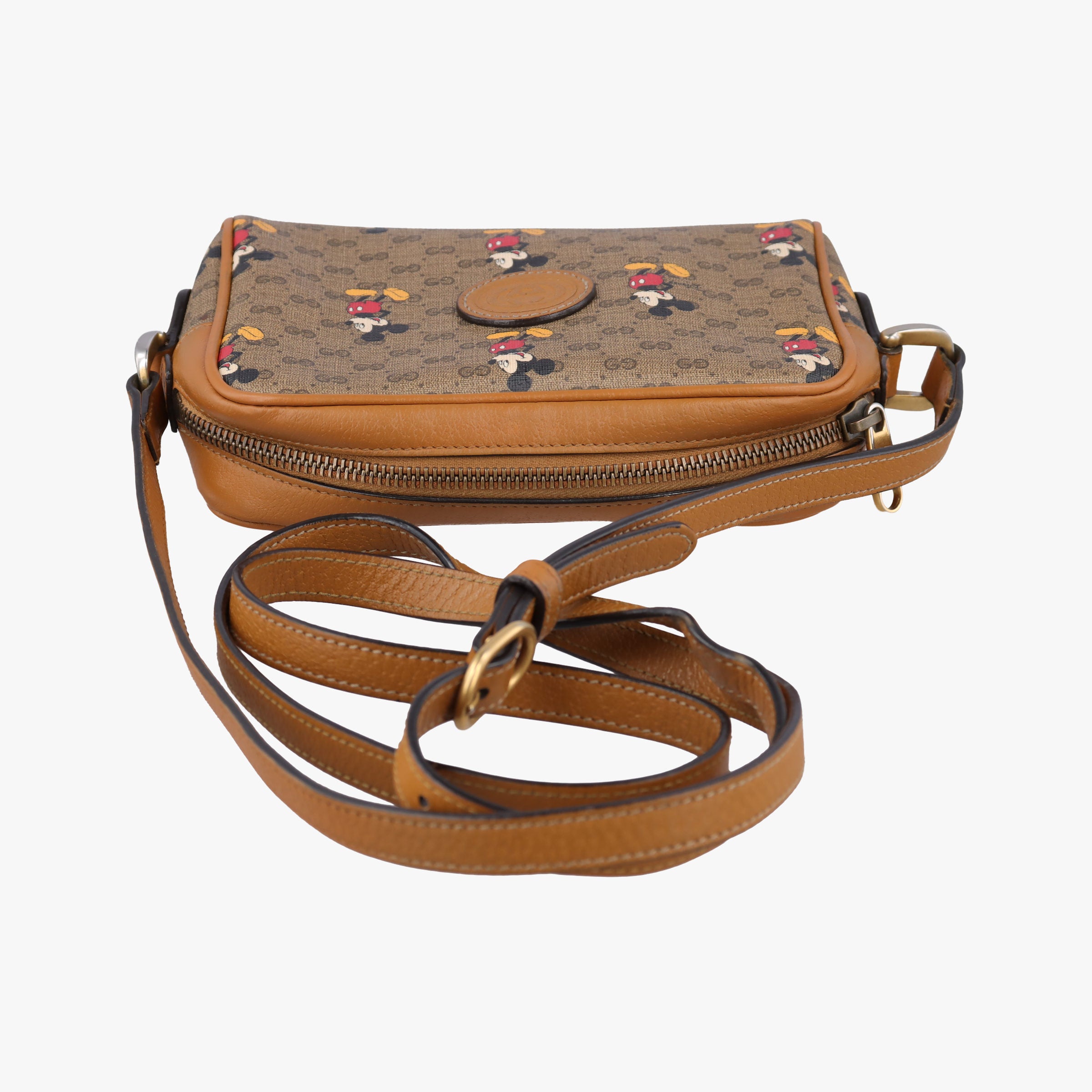 Pre-owned Gucci Mickey Mouse Disney collaboration Brown×Multicolour PVC coated canvas×leather 602536 shoulderbag | stylenewstar