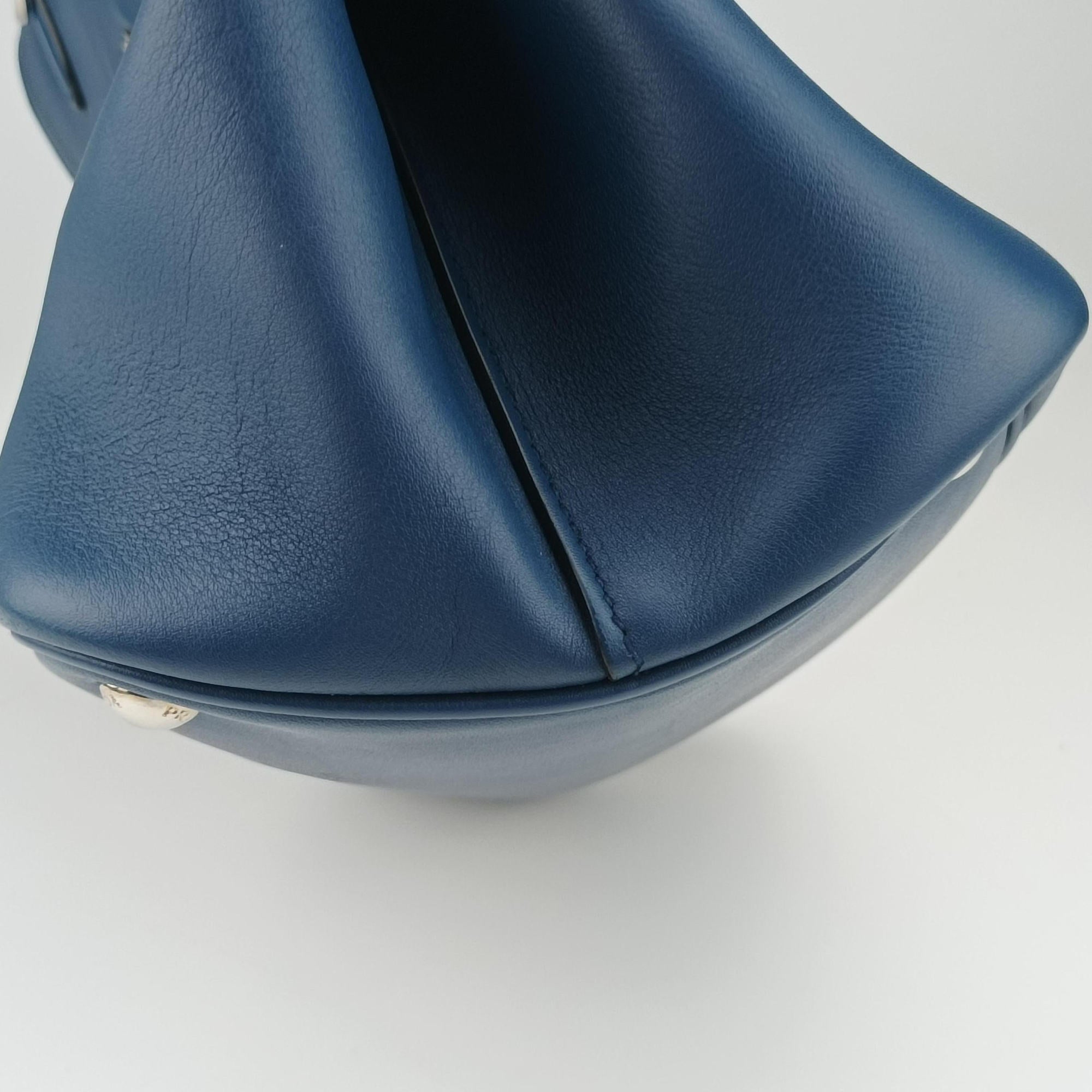 Pre-owned Prada Half Flap Double Turn Lock Blue SAFFIANO Leather BN2821 shoulderbag | stylenewstar