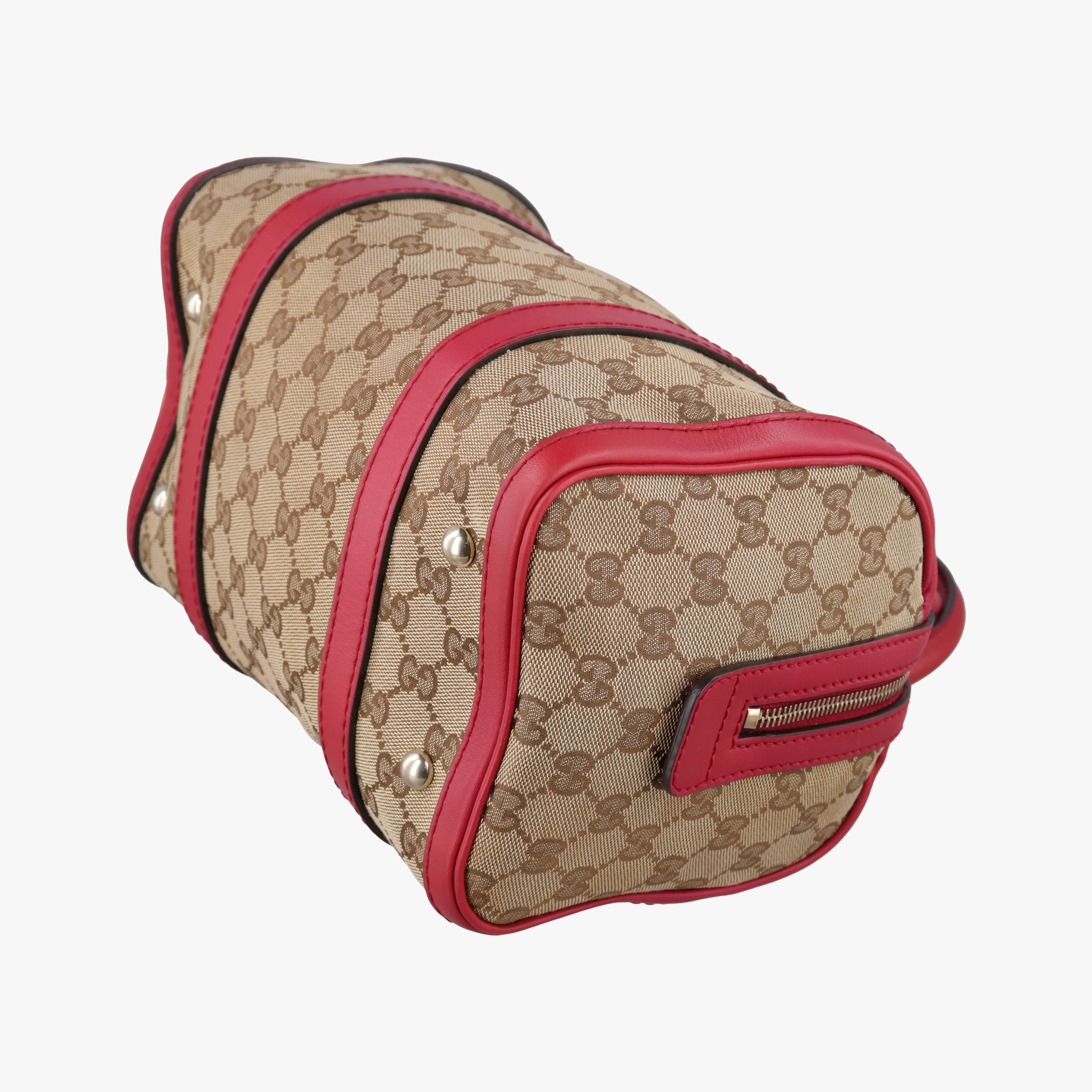 Pre-owned Gucci Sherry Line khaki×red canvas×leather 269876 shoulderbag | stylenewstar