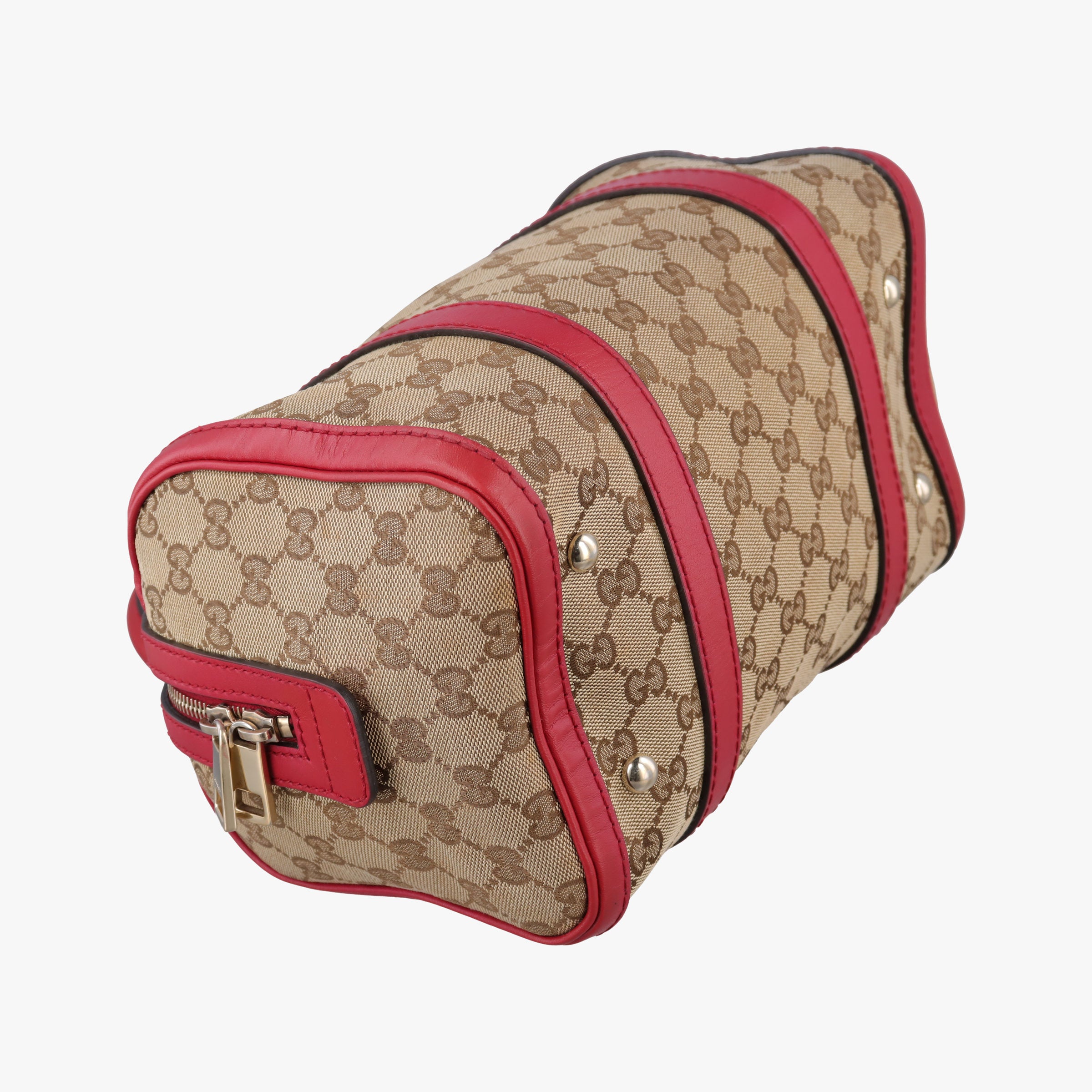 Pre-owned Gucci Sherry Line khaki×red canvas×leather 269876 shoulderbag | stylenewstar