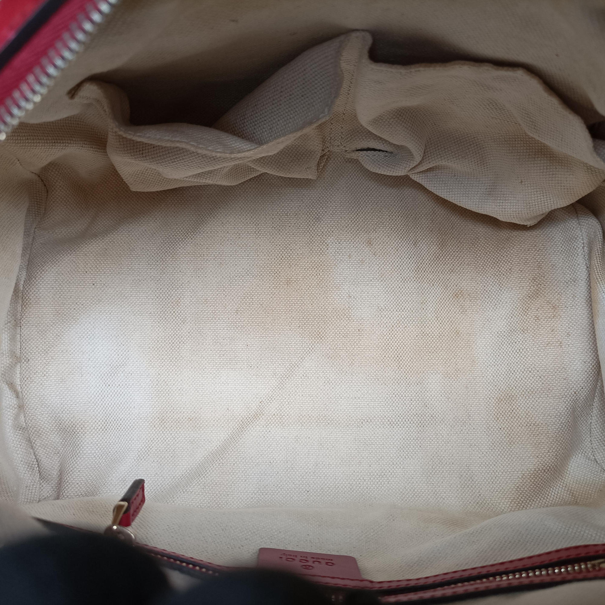Pre-owned Gucci Sherry Line khaki×red canvas×leather 269876 shoulderbag | stylenewstar