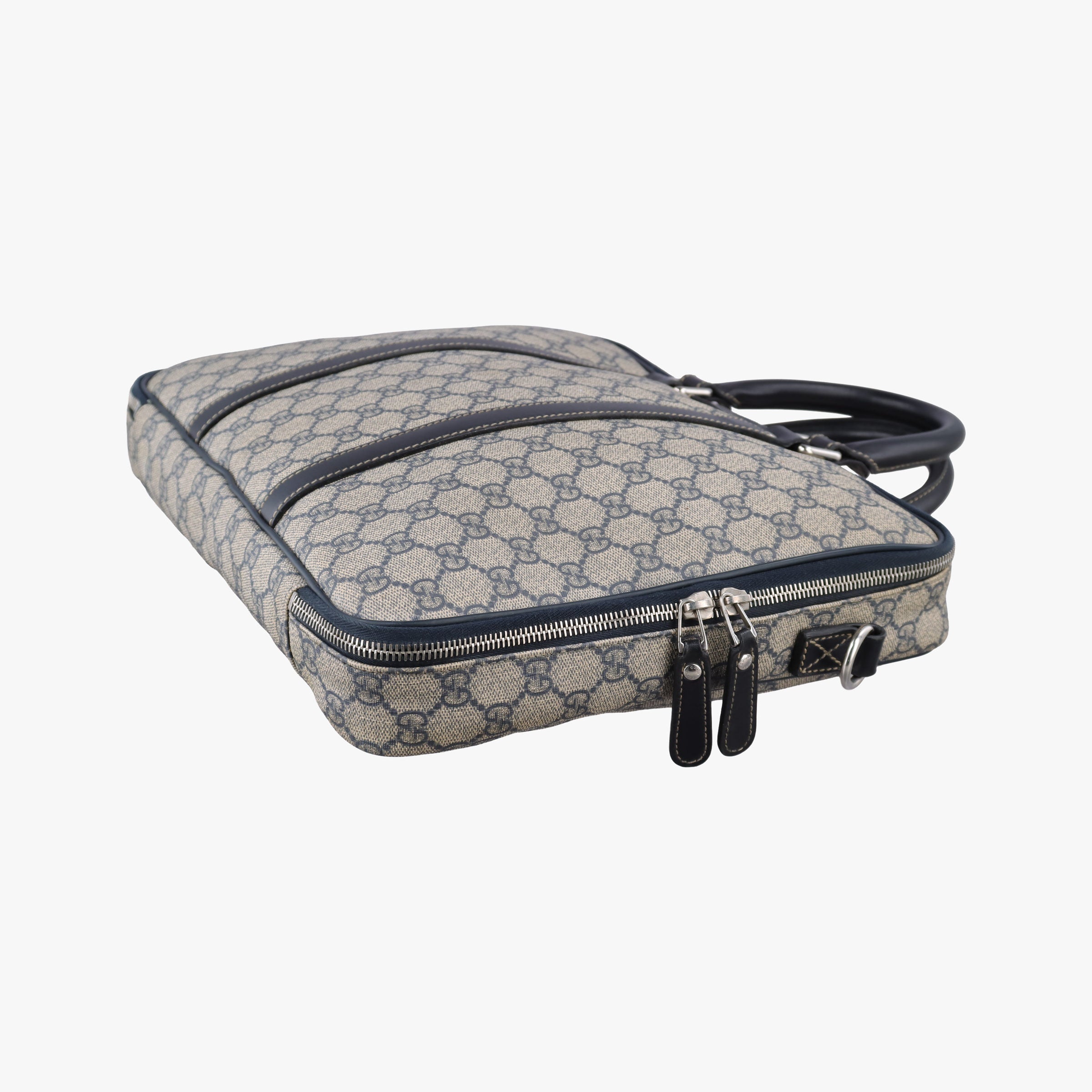 Vintage Gucci GG Supreme Briefcase Business Beige×Navy PVC coated canvas×Leather 223667 handbag | stylenewstar