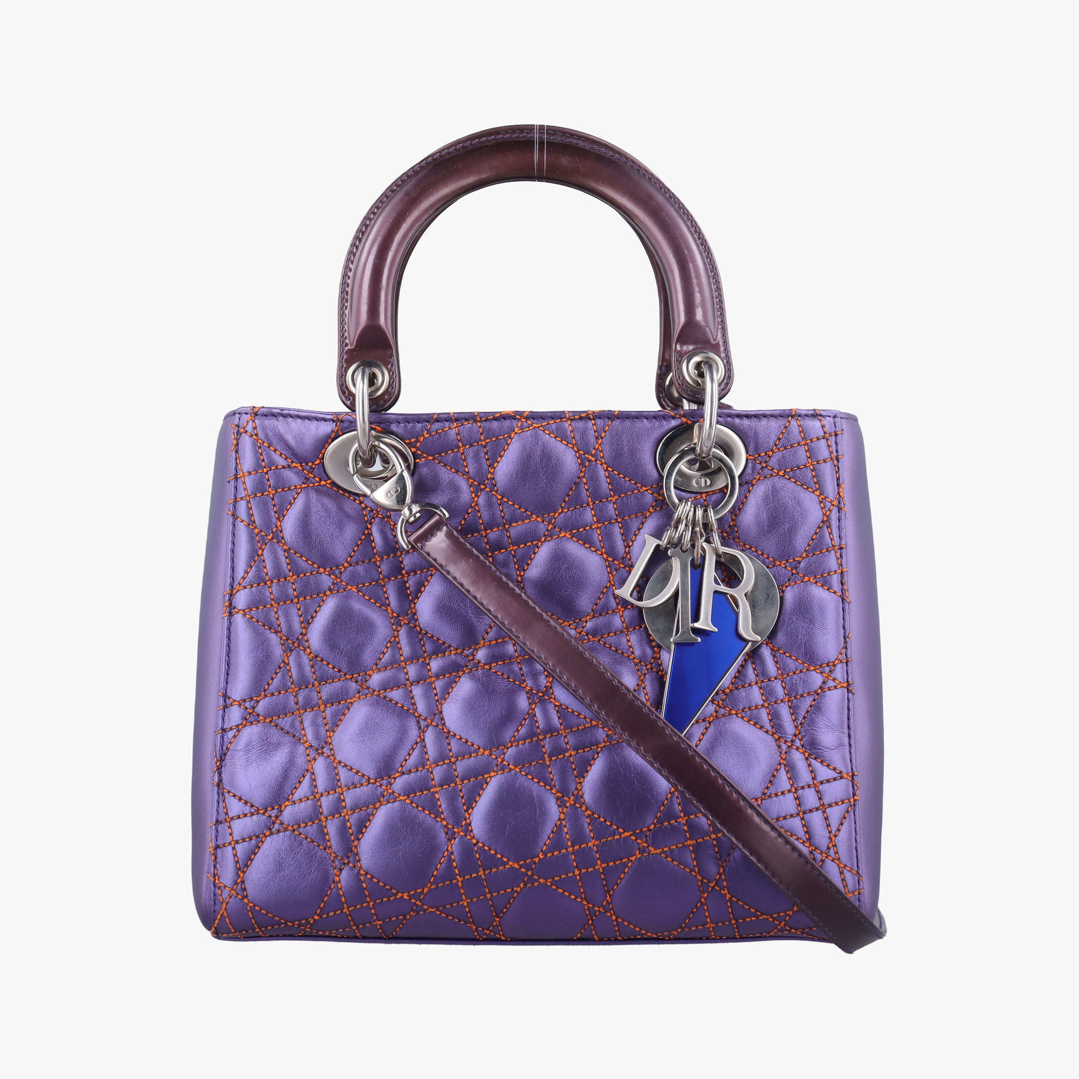 Pre-owned Christian Dior Lady Dior Purple×Orange×Brown Lambskin  shoulderbag | stylenewstar