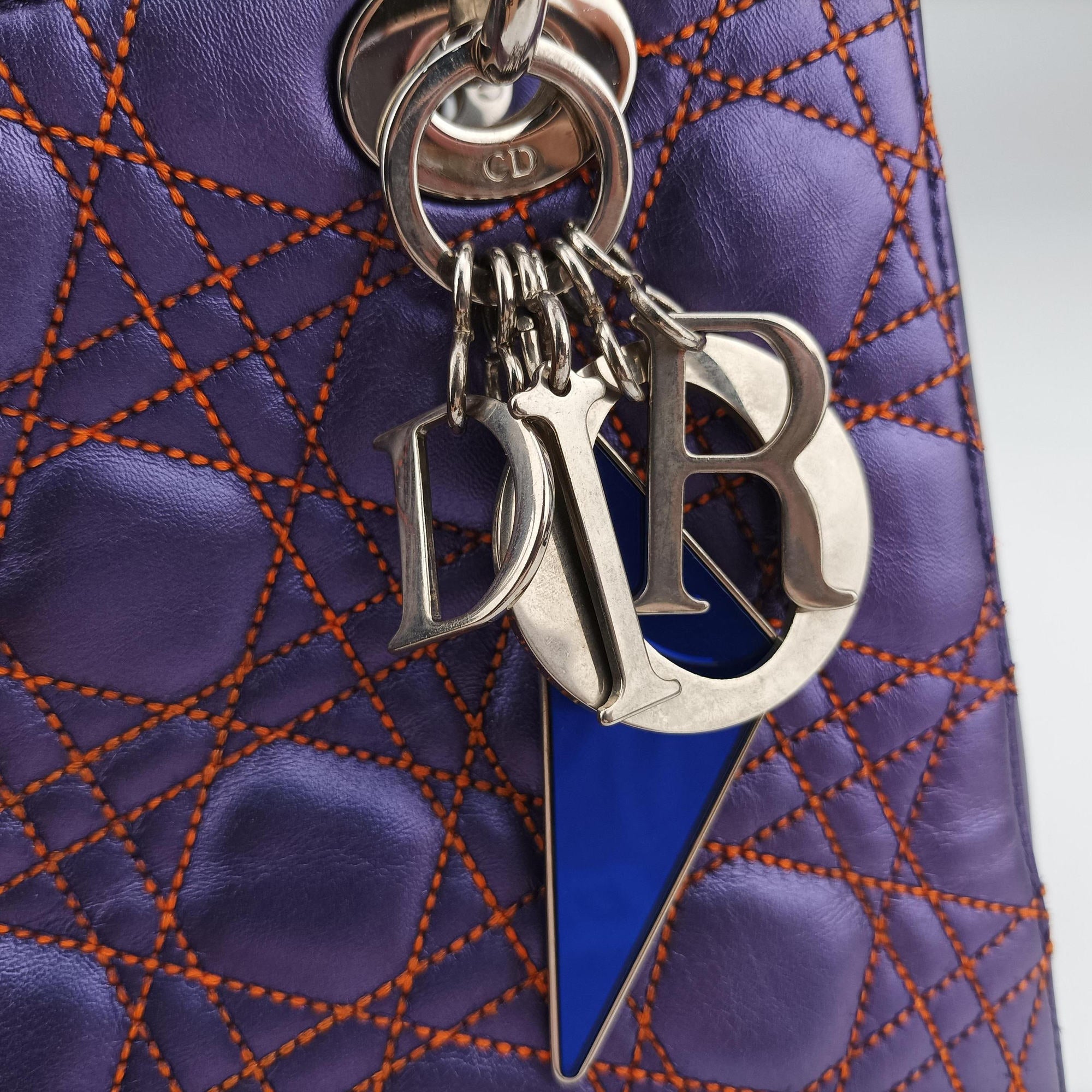 Pre-owned Christian Dior Lady Dior Purple×Orange×Brown Lambskin  shoulderbag | stylenewstar