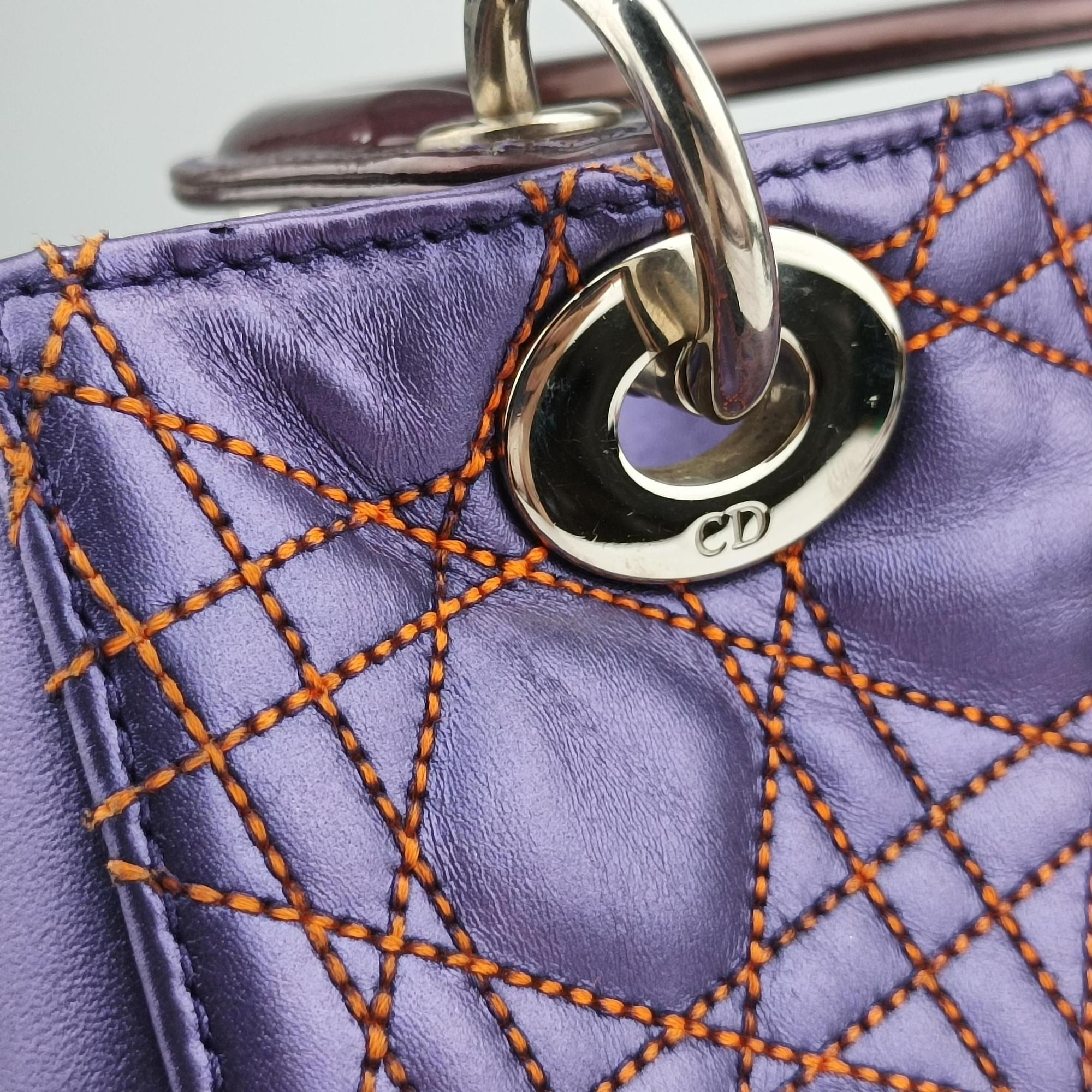 Pre-owned Christian Dior Lady Dior Purple×Orange×Brown Lambskin  shoulderbag | stylenewstar