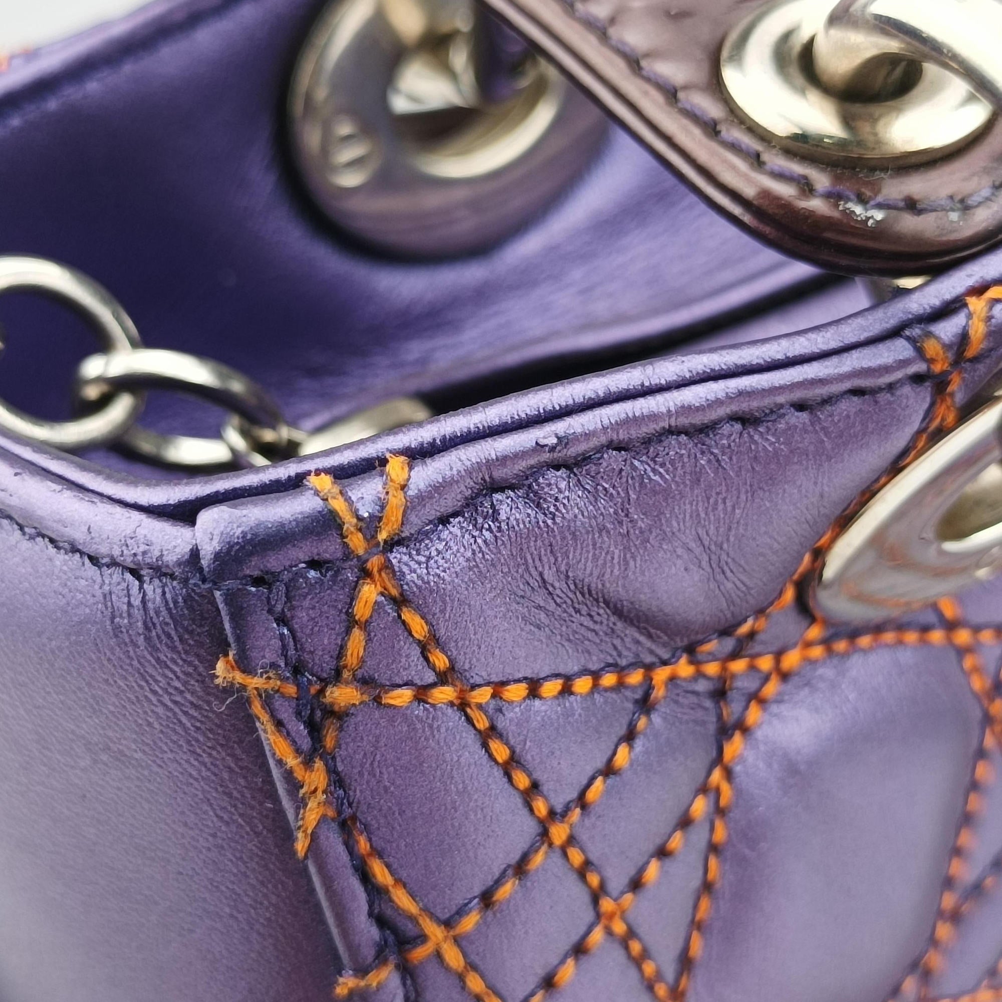 Pre-owned Christian Dior Lady Dior Purple×Orange×Brown Lambskin  shoulderbag | stylenewstar