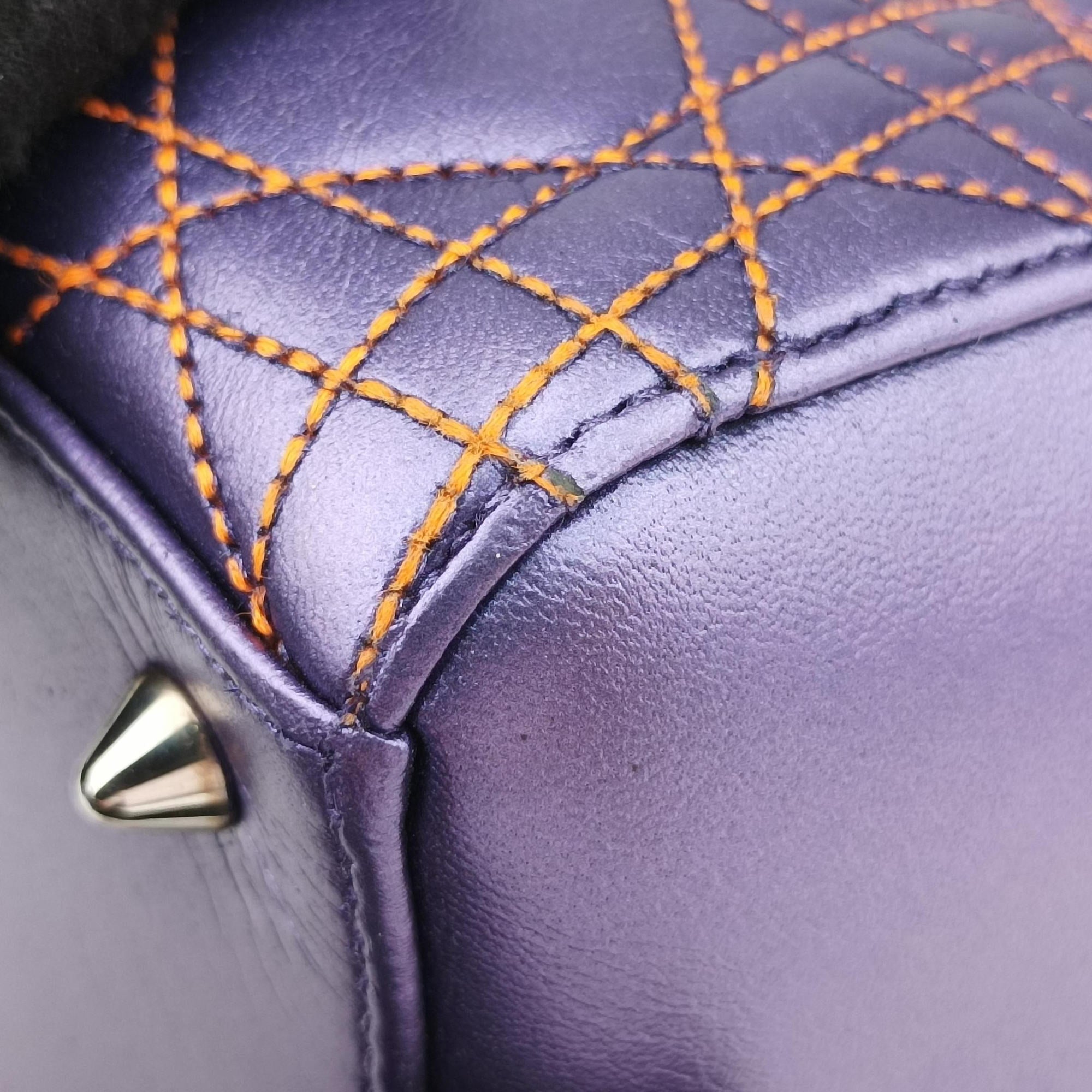 Pre-owned Christian Dior Lady Dior Purple×Orange×Brown Lambskin  shoulderbag | stylenewstar