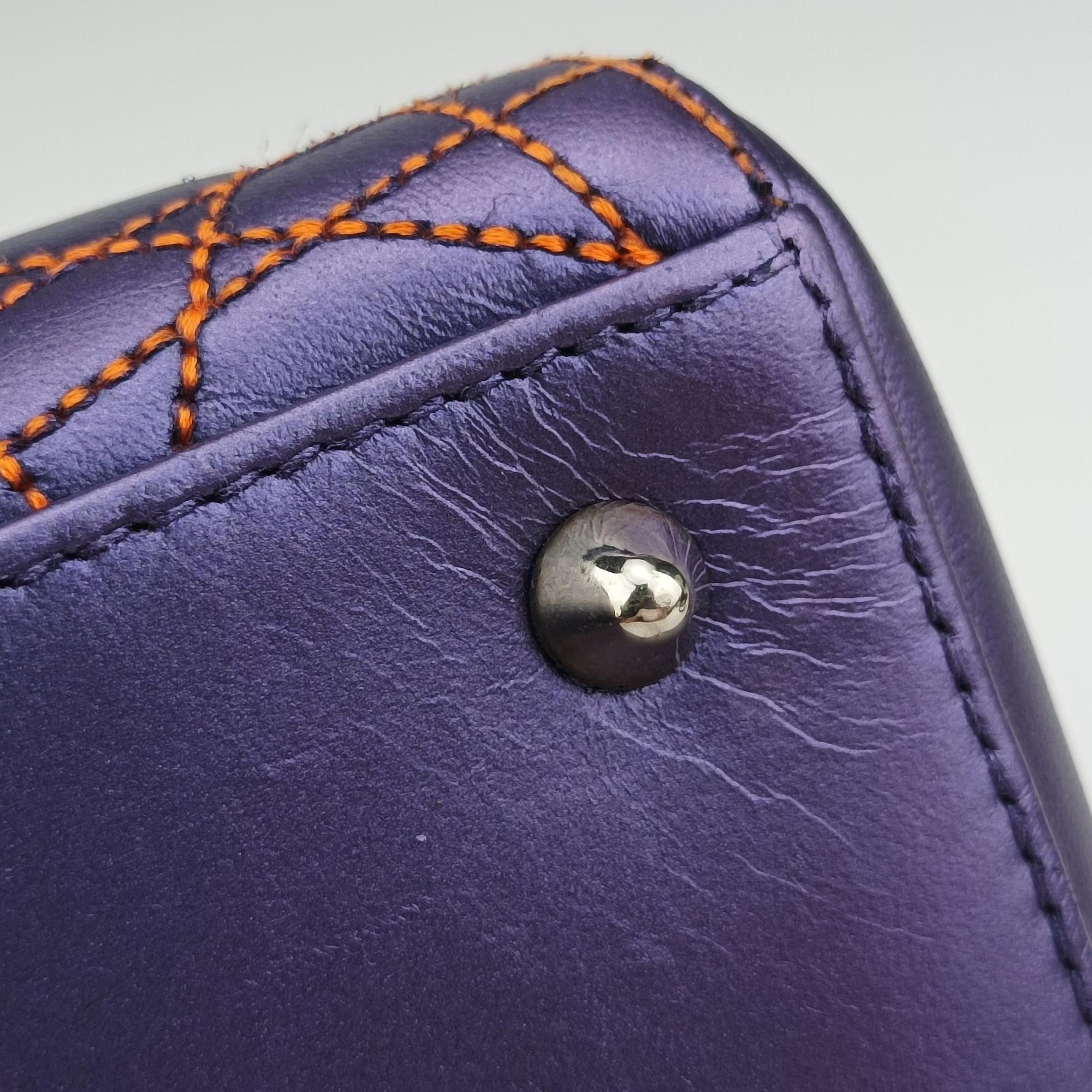 Pre-owned Christian Dior Lady Dior Purple×Orange×Brown Lambskin  shoulderbag | stylenewstar