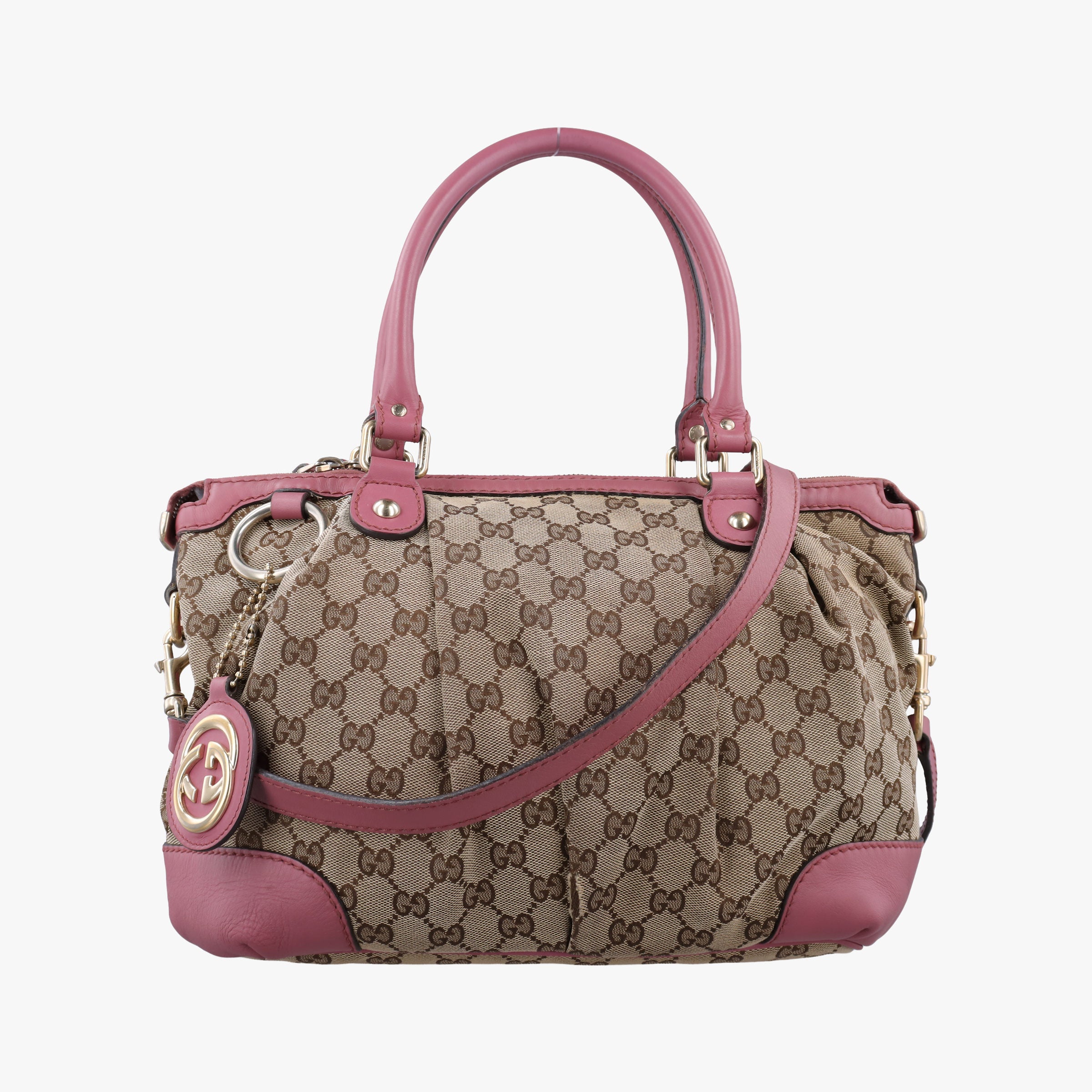Pre-owned Gucci Sukey Beige × Pink canvas×leather 247902 shoulderbag | stylenewstar