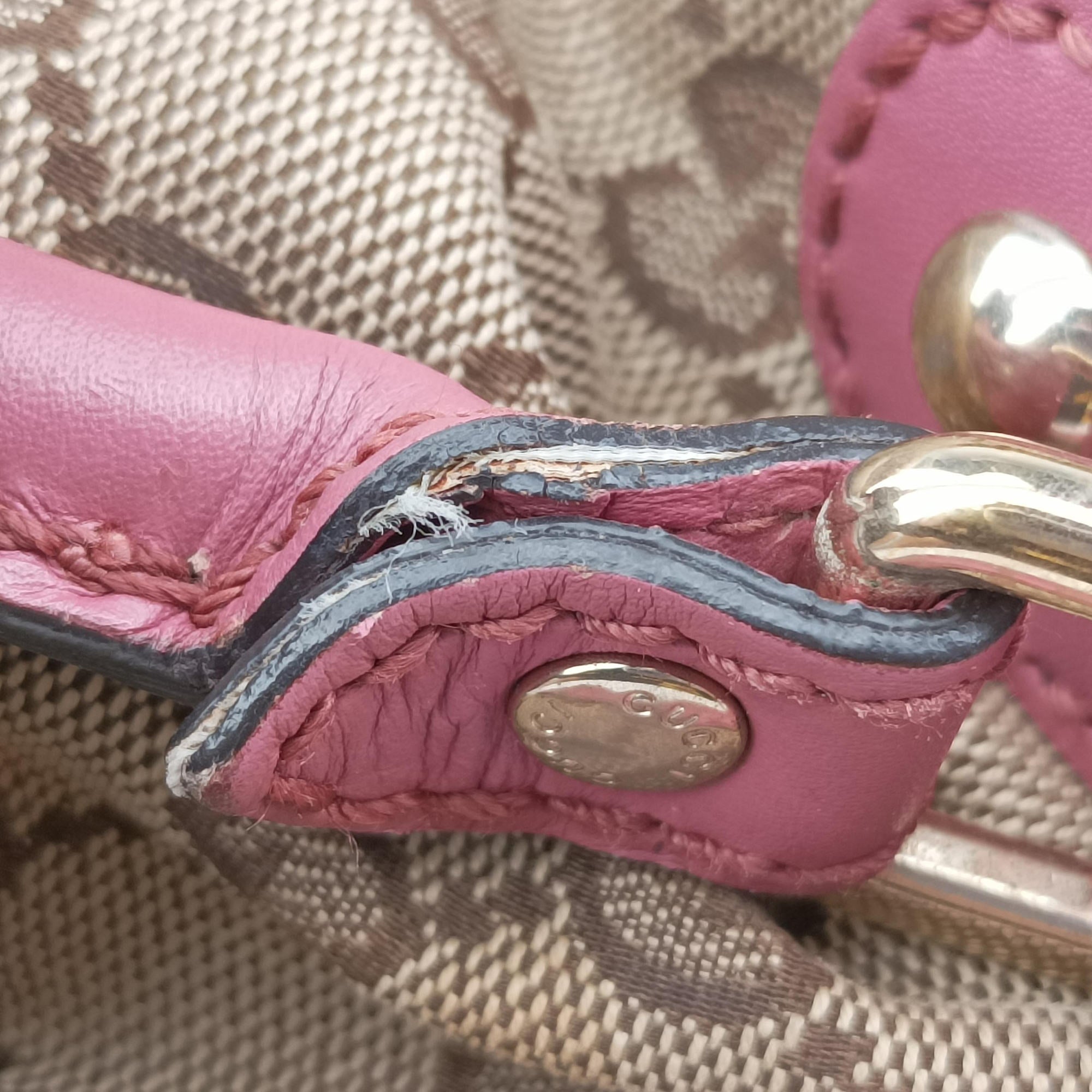 Pre-owned Gucci Sukey Beige × Pink canvas×leather 247902 shoulderbag | stylenewstar