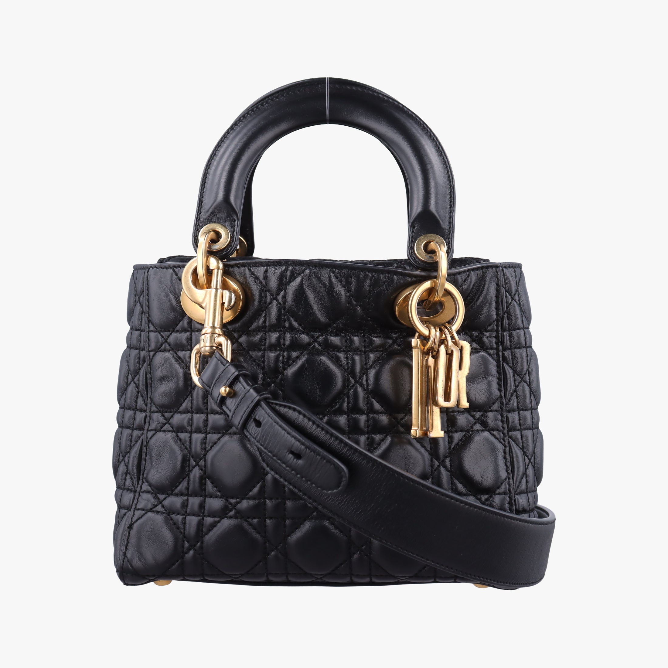Pre-owned Christian Dior Lady Dior Black lambskin  shoulderbag | stylenewstar