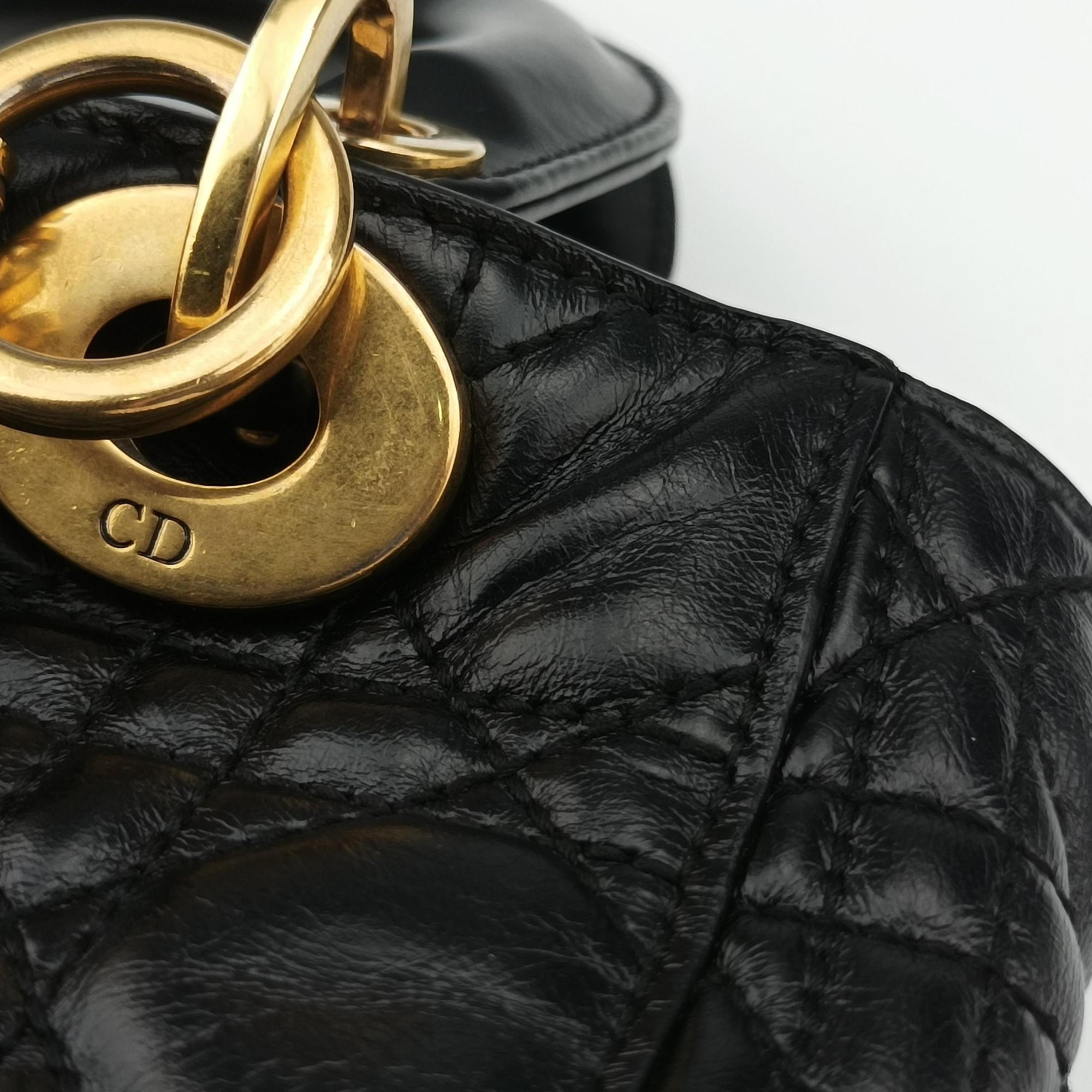 Pre-owned Christian Dior Lady Dior Black lambskin  shoulderbag | stylenewstar