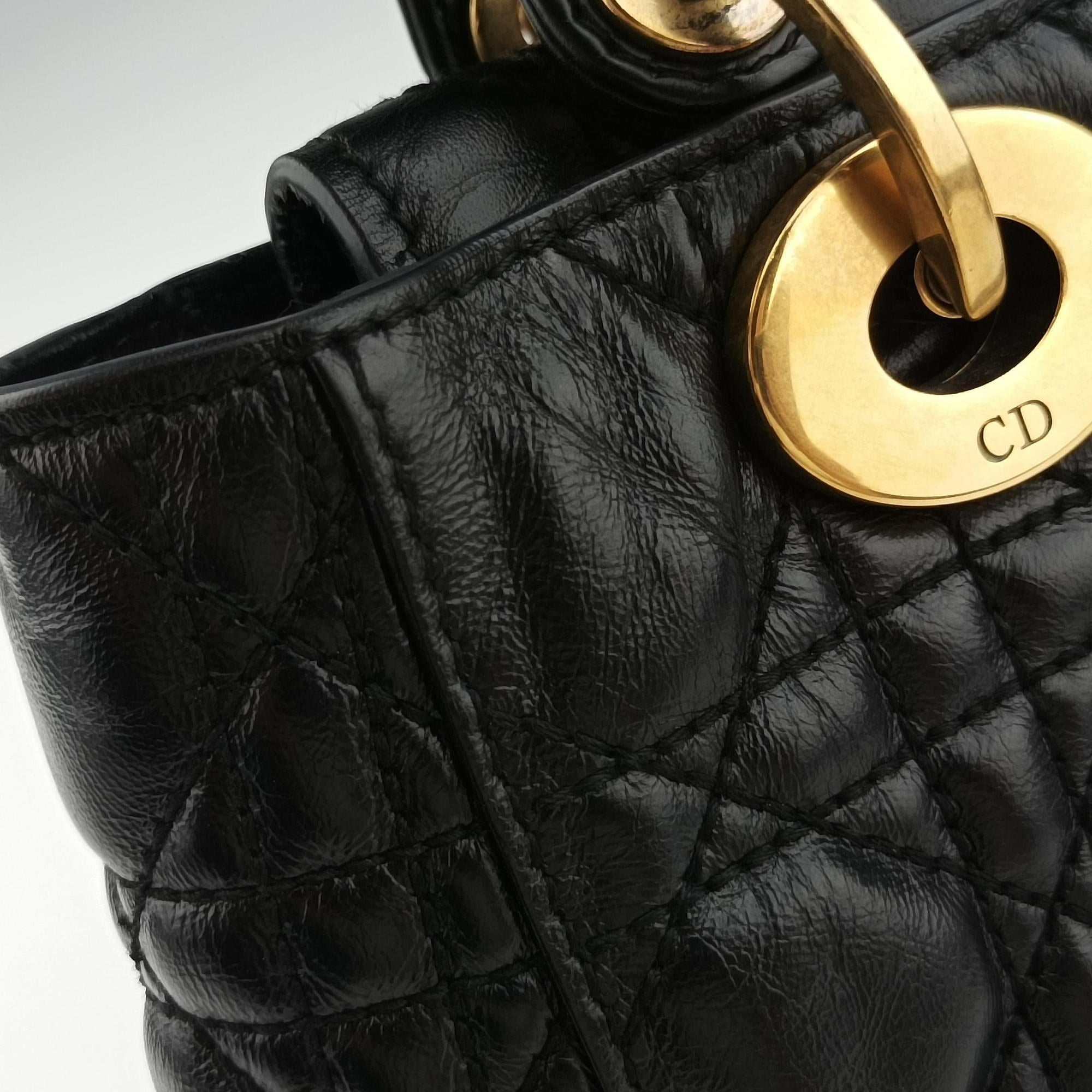 Pre-owned Christian Dior Lady Dior Black lambskin  shoulderbag | stylenewstar