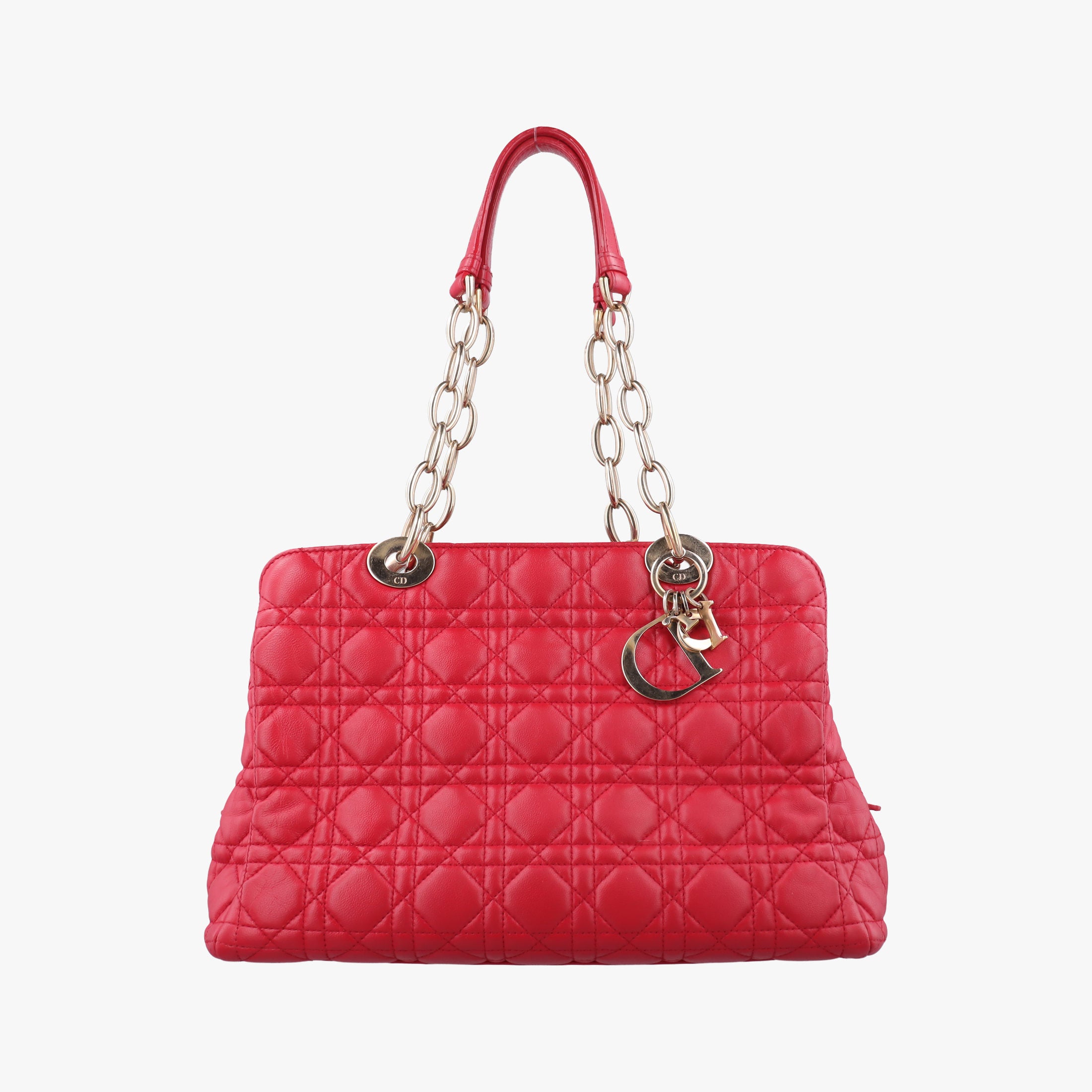 Pre-owned Christian Dior Cannage Dior Soft Shopping Red lambskin  shoulderbag | stylenewstar