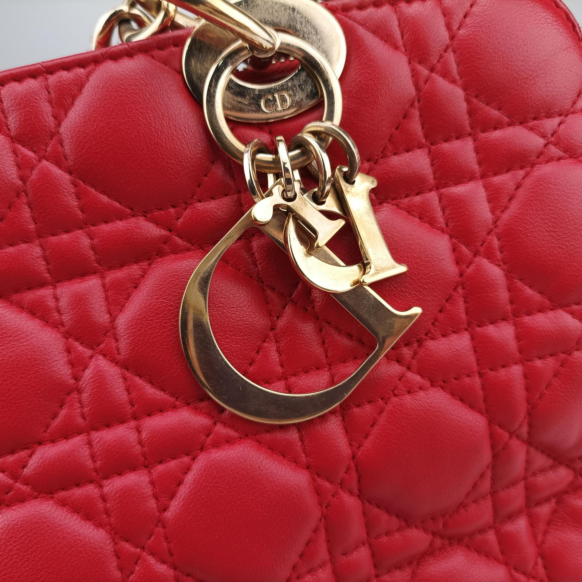Pre-owned Christian Dior Cannage Dior Soft Shopping Red lambskin  shoulderbag | stylenewstar